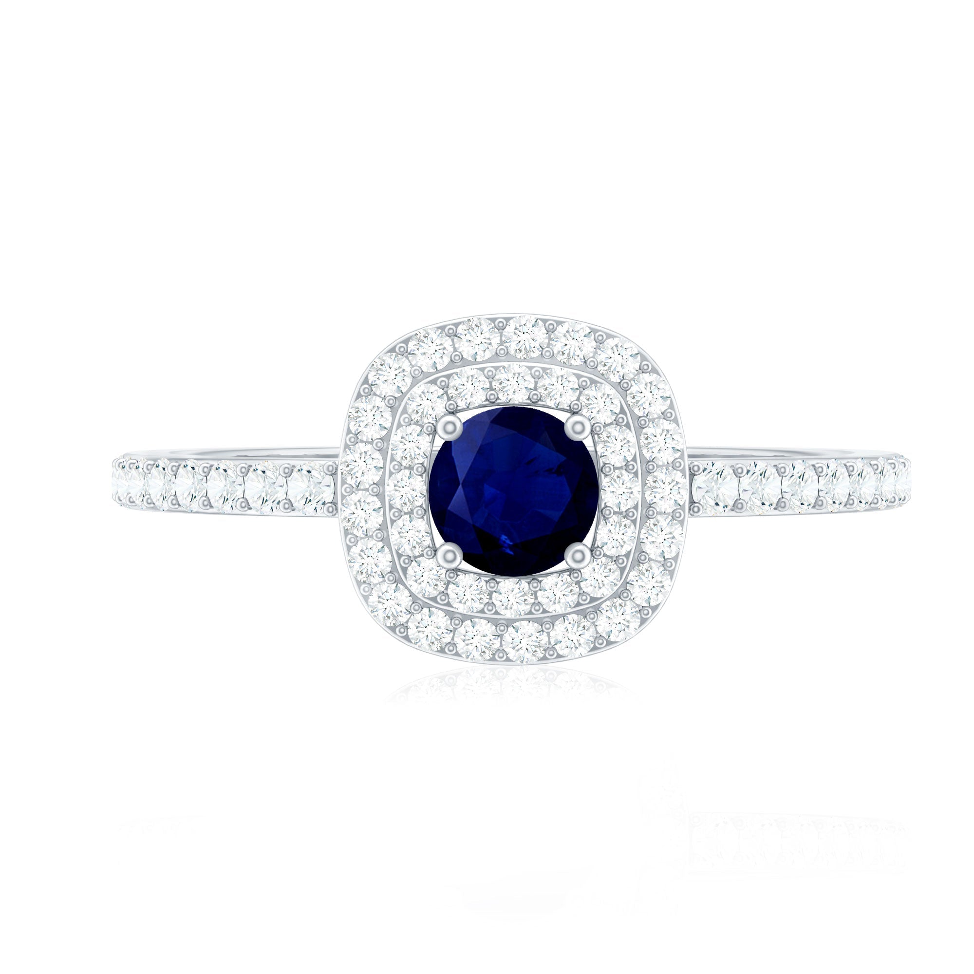 0.4 Carat Classic Blue Sapphire Double Halo Engagement Ring with Diamond