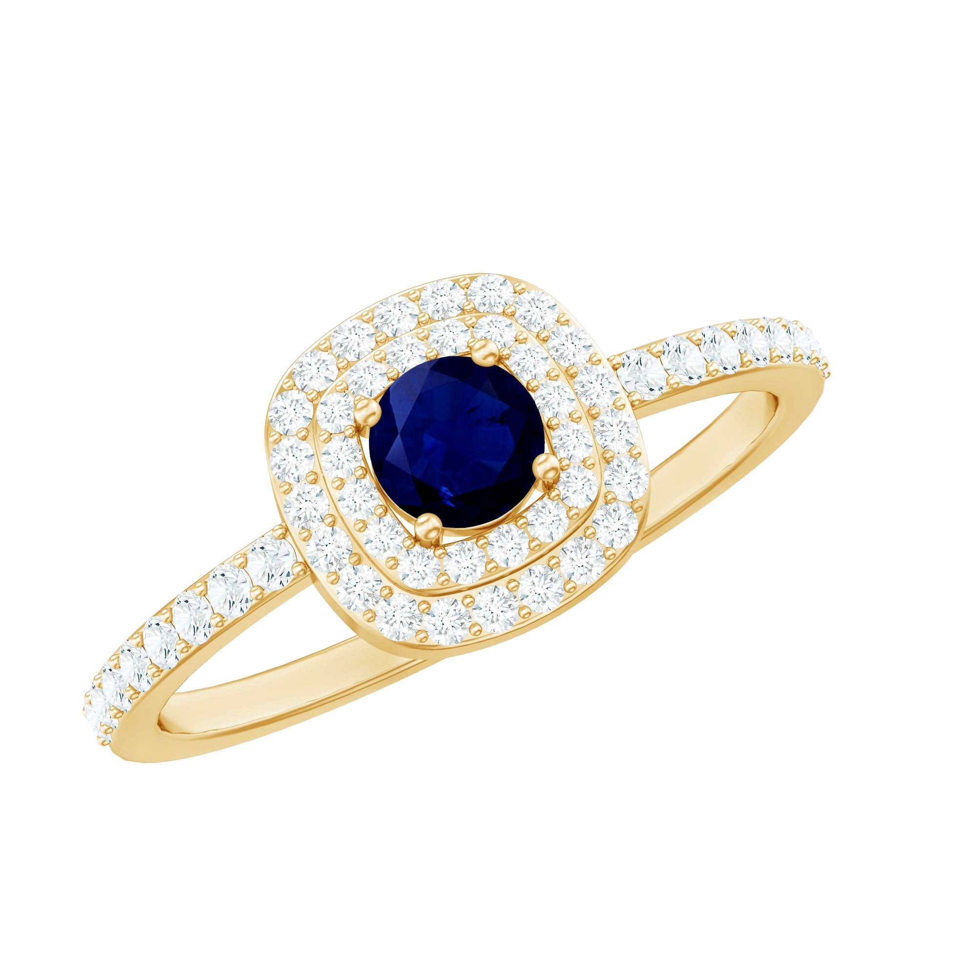 0.4 Carat Classic Blue Sapphire Double Halo Engagement Ring with Diamond | Rings | Wiccan Center