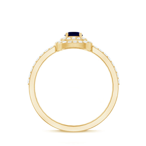 0.4 Carat Classic Blue Sapphire Double Halo Engagement Ring with Diamond | Rings | Wiccan Center