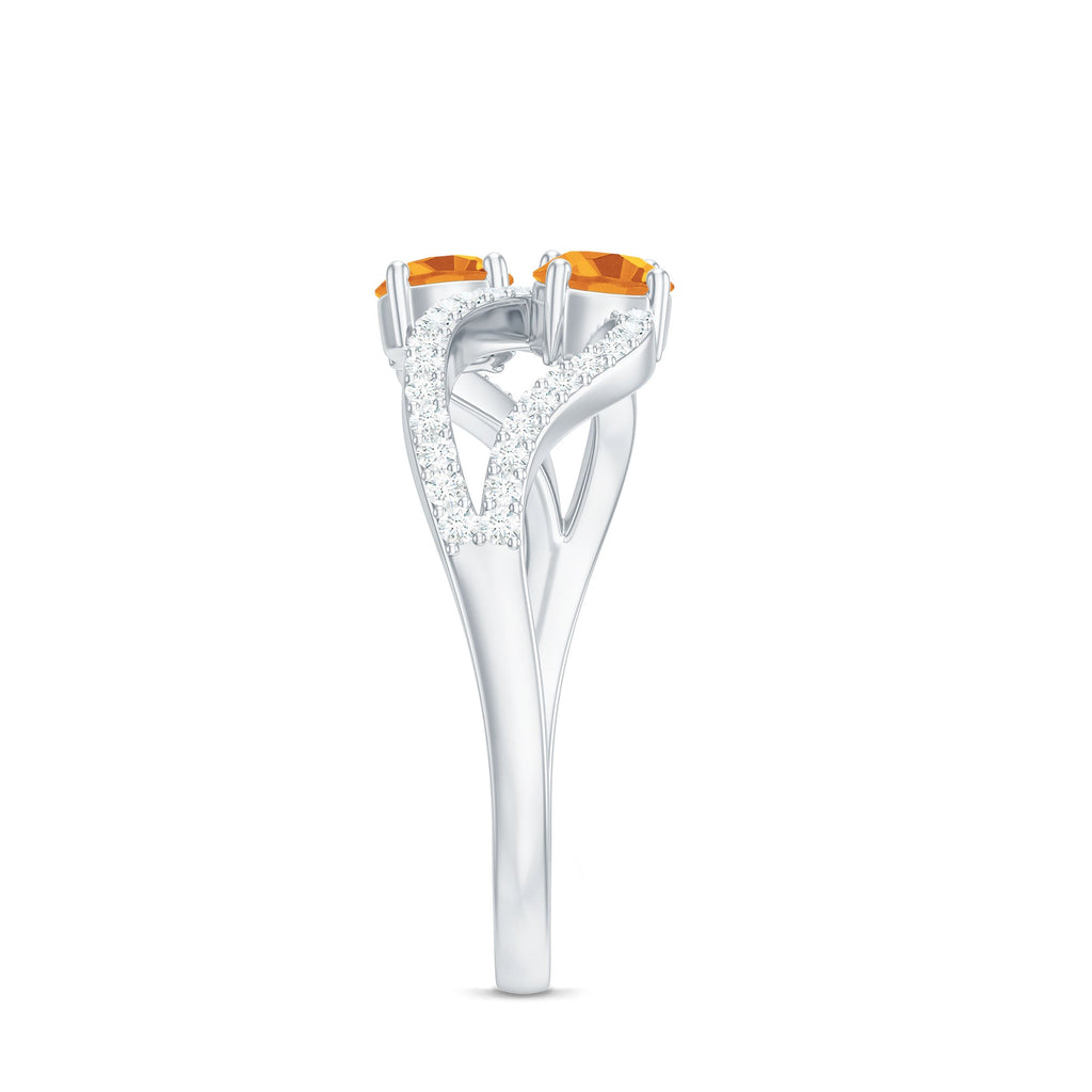 Natural Citrine Toi Et Moi Engagement Ring with Diamond