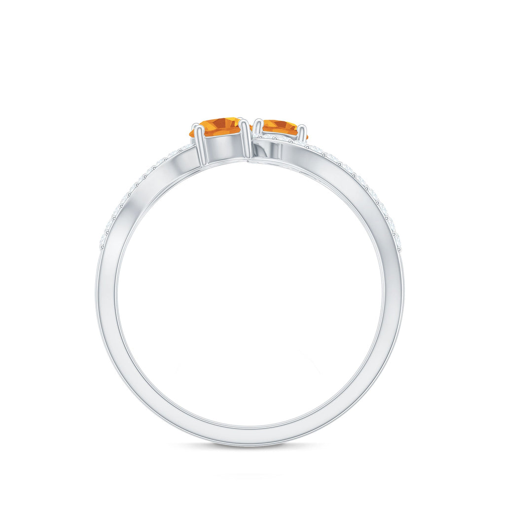 Natural Citrine Toi Et Moi Engagement Ring with Diamond