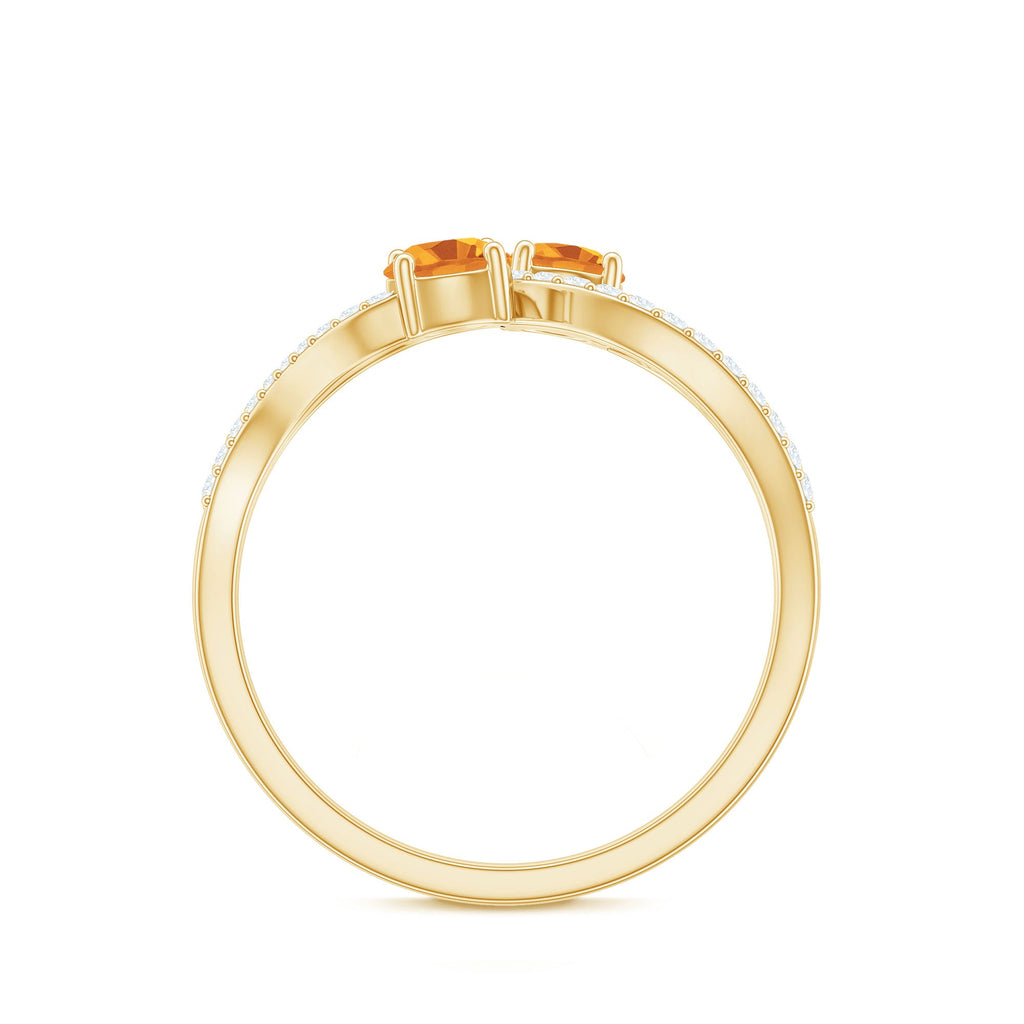 Natural Citrine Toi Et Moi Engagement Ring with Diamond