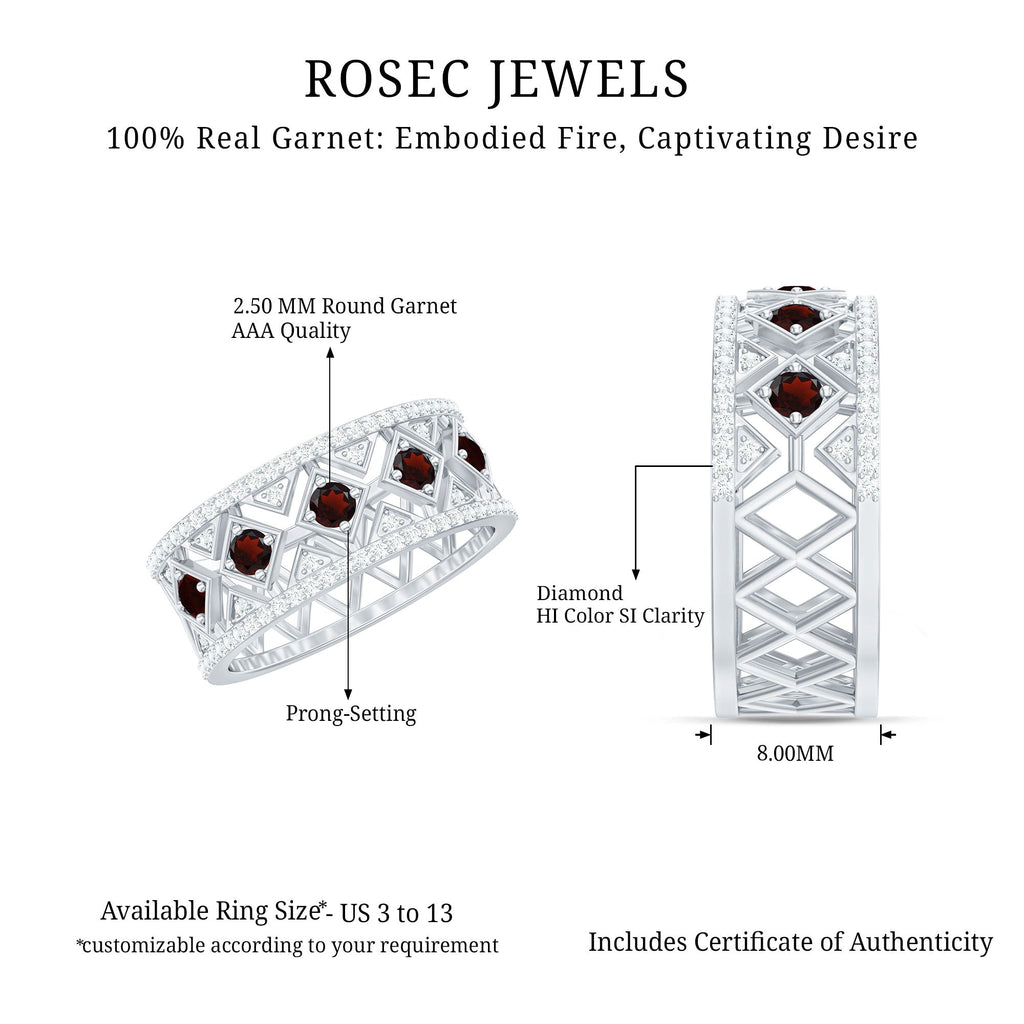 Art Deco Garnet Diamond Thick Wedding Band with Certificate