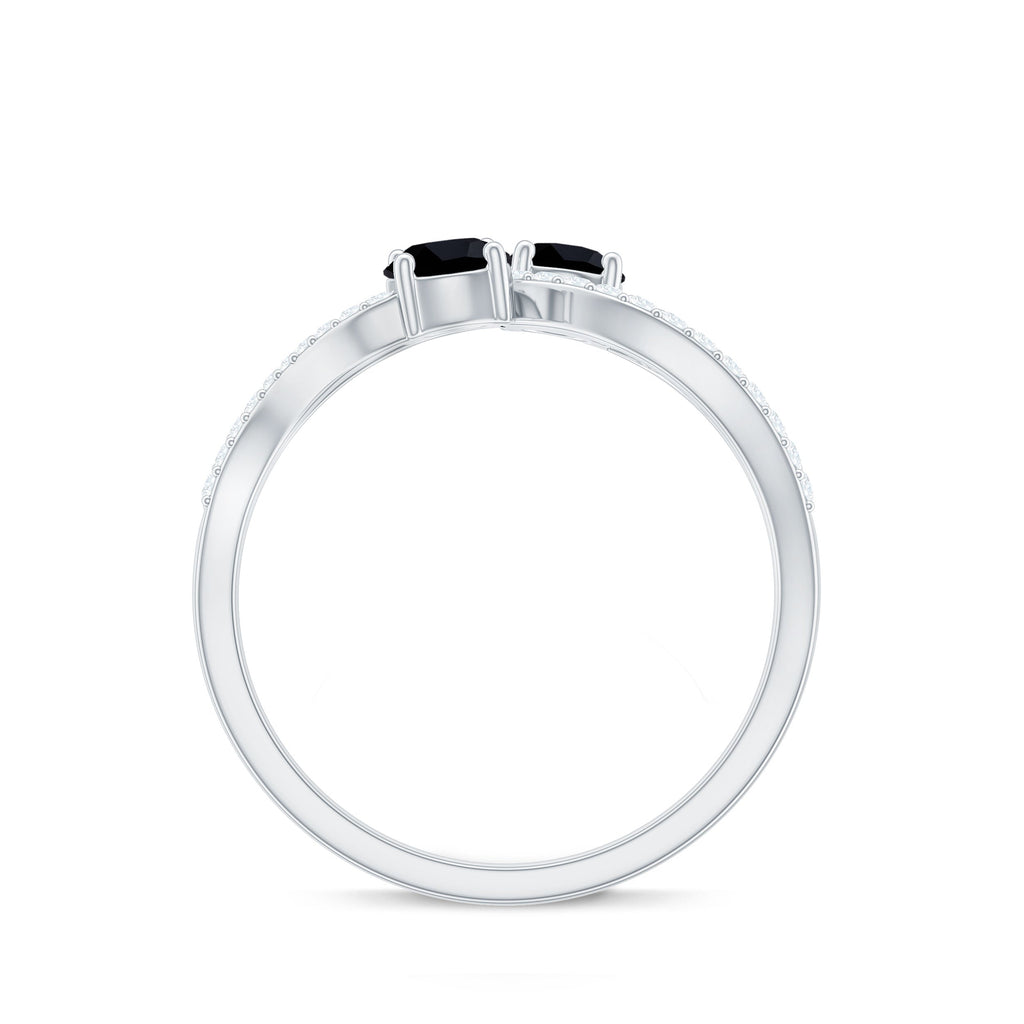 Natural Black Spinel 2 Promise Ring with Diamond
