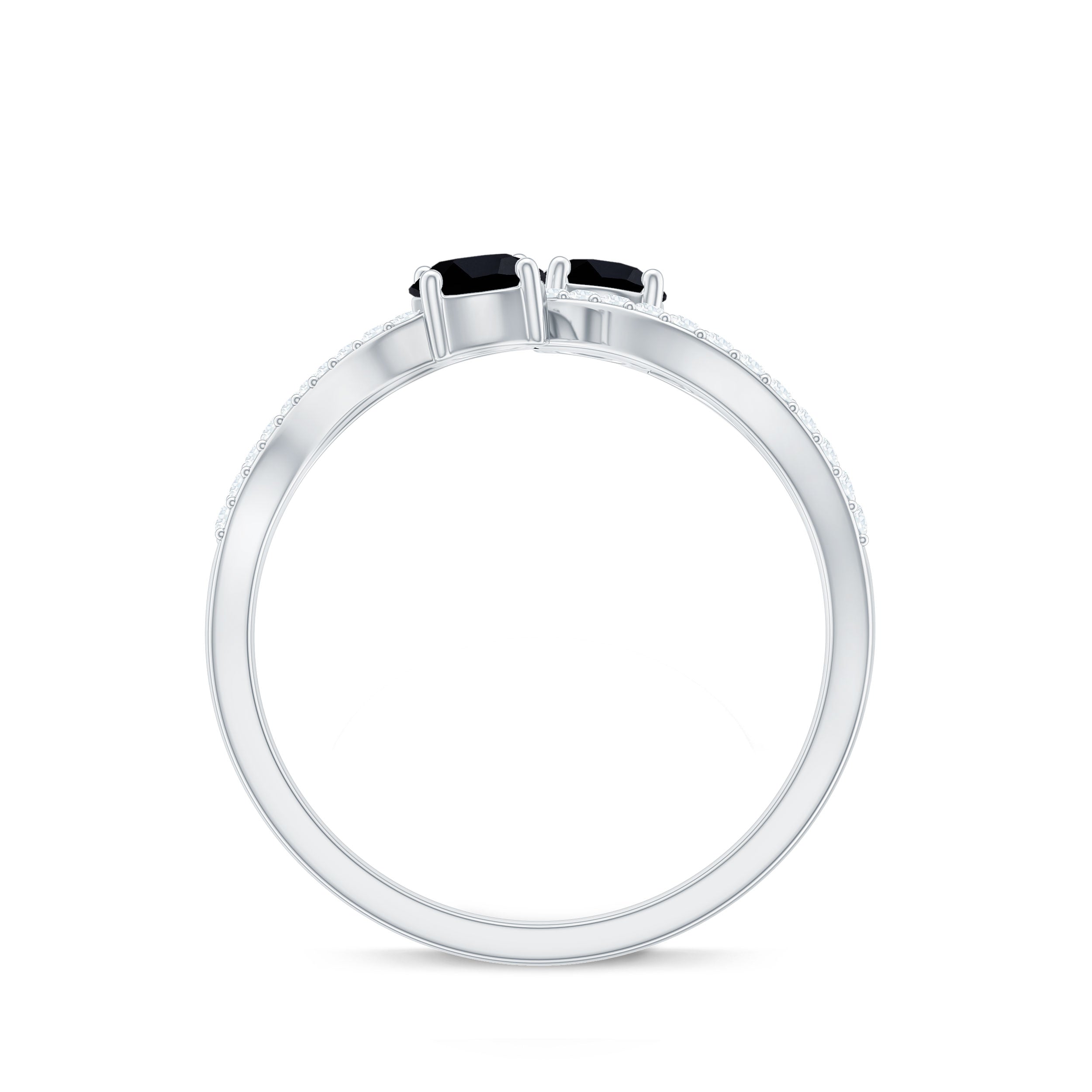 Natural Black Spinel 2 Promise Ring with Diamond