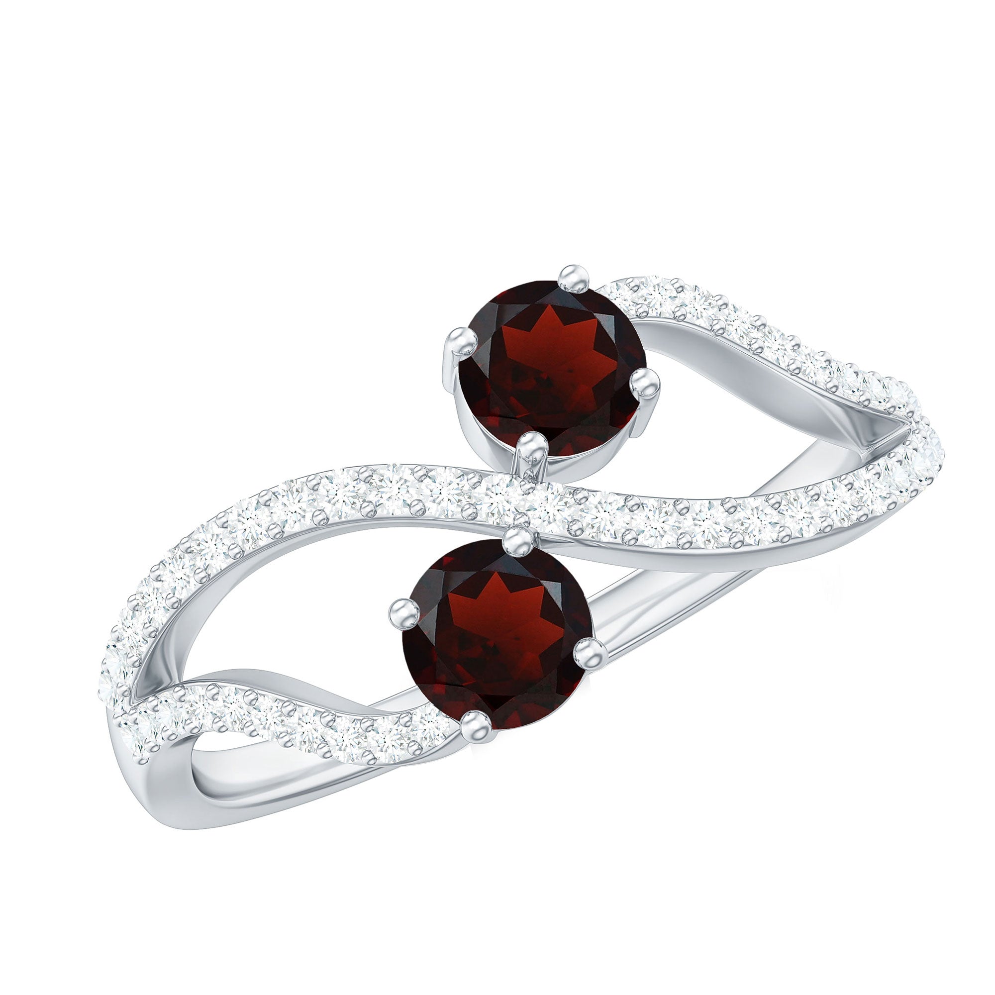 Natural Garnet 2 Stone Engagement Ring with Diamond