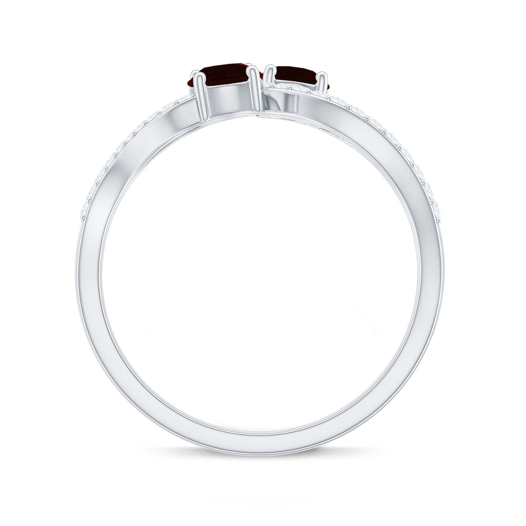 Natural Garnet 2 Stone Engagement Ring with Diamond