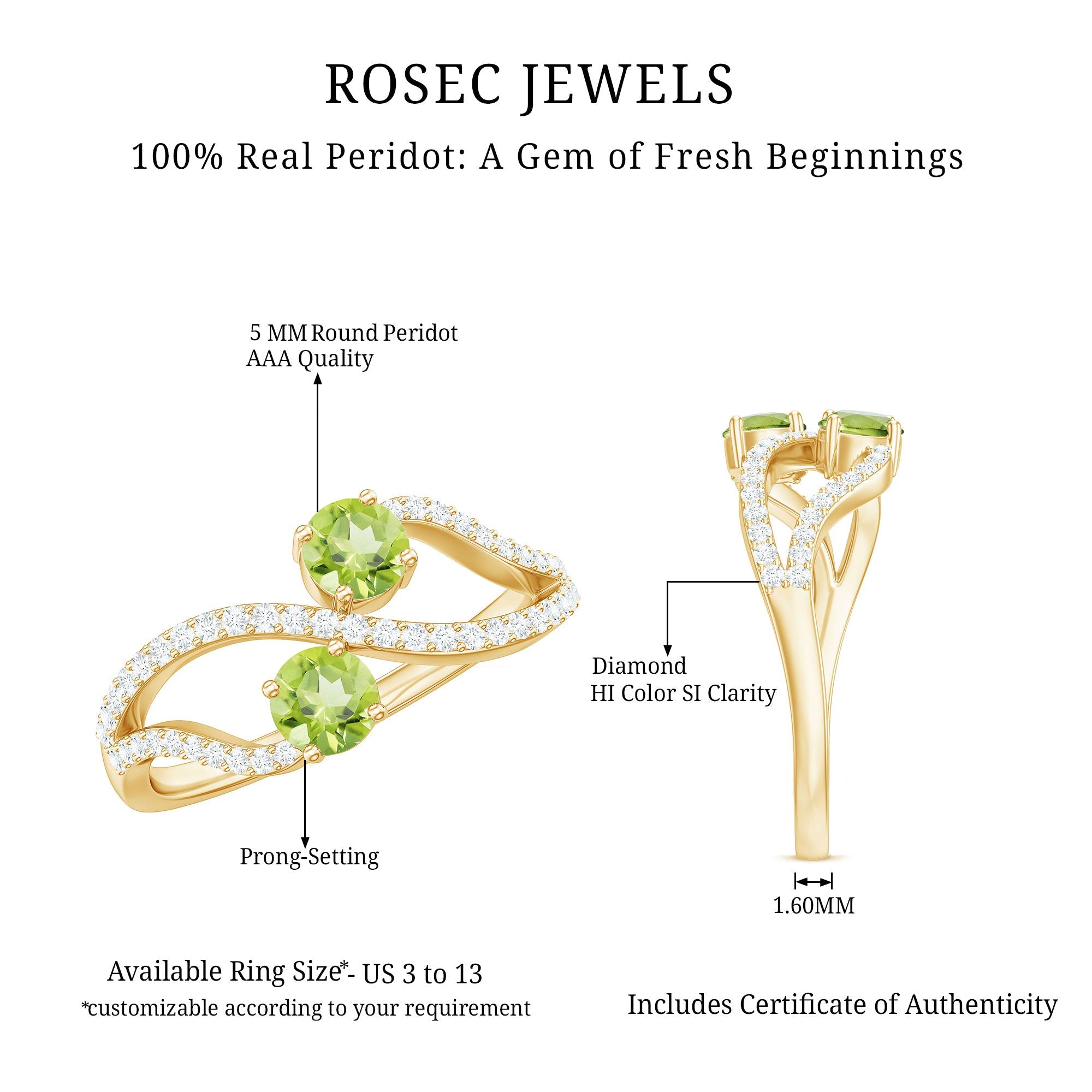 Natural Peridot Toi Et Moi Ring with Diamond Infinity Shank