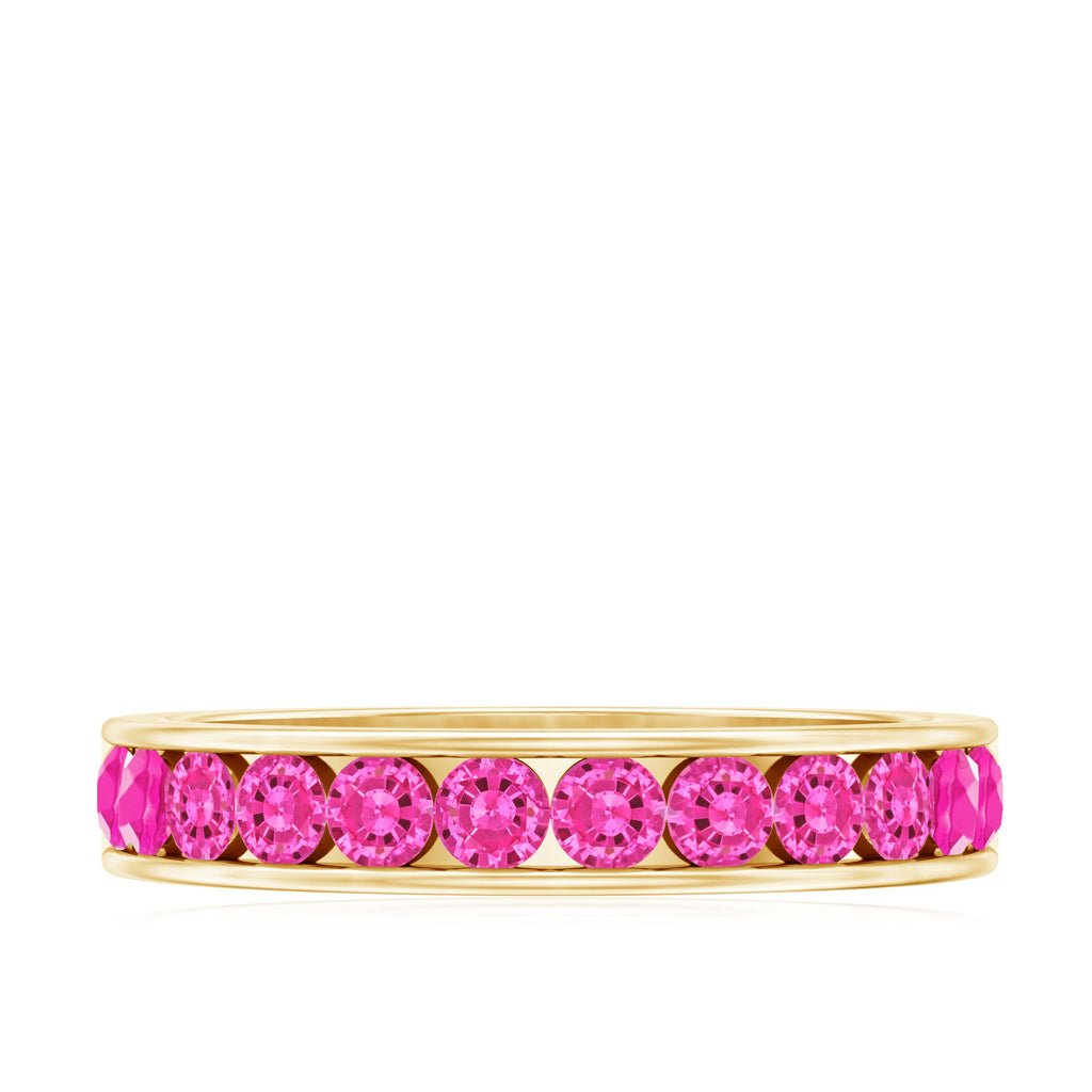 Round Lab Created Pink Sapphire Half Eternity Band in Channel Setting