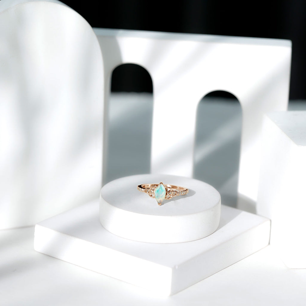 Natural Ethiopian Opal Diamond Engagement Ring with Celtic Knot