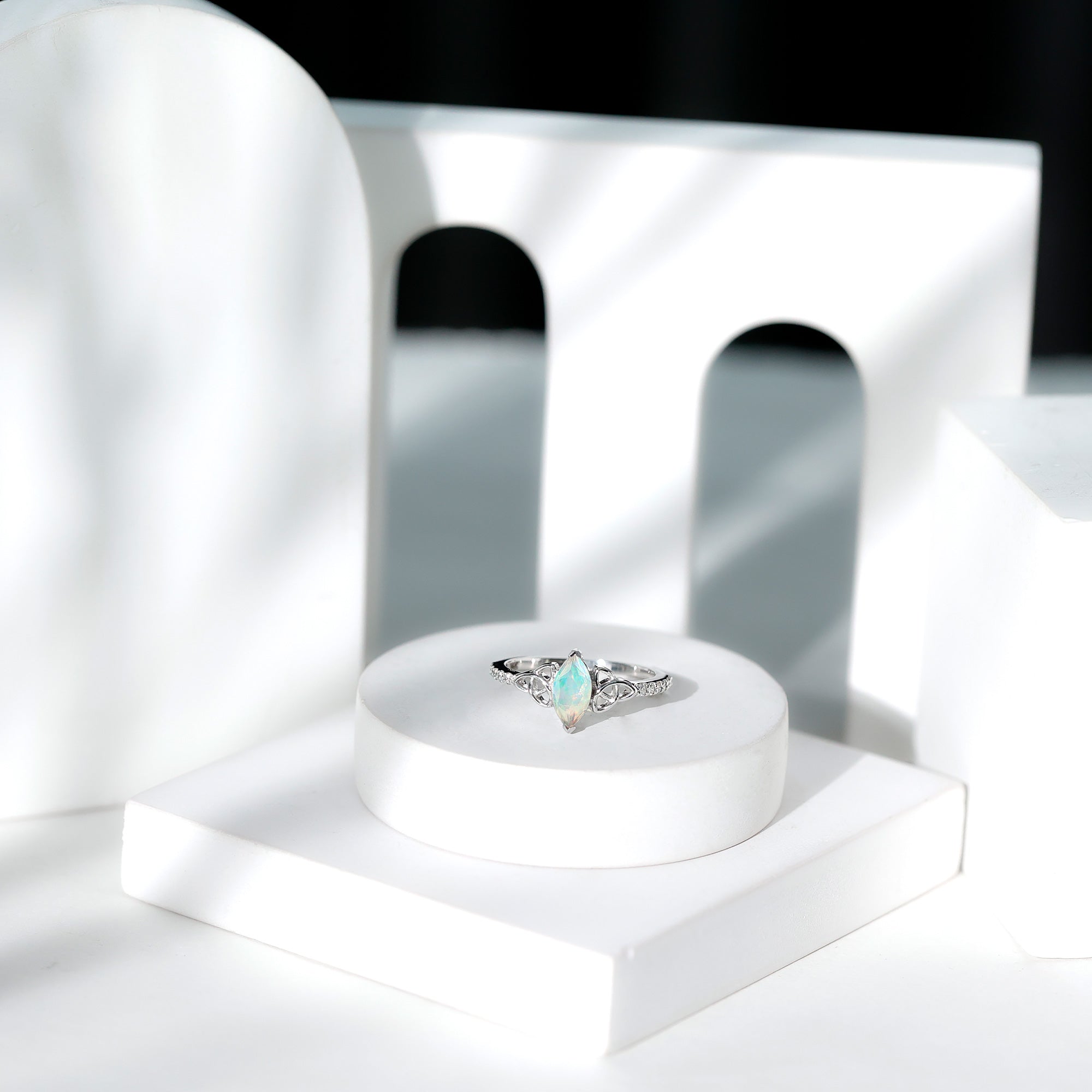 Natural Ethiopian Opal Diamond Engagement Ring with Celtic Knot