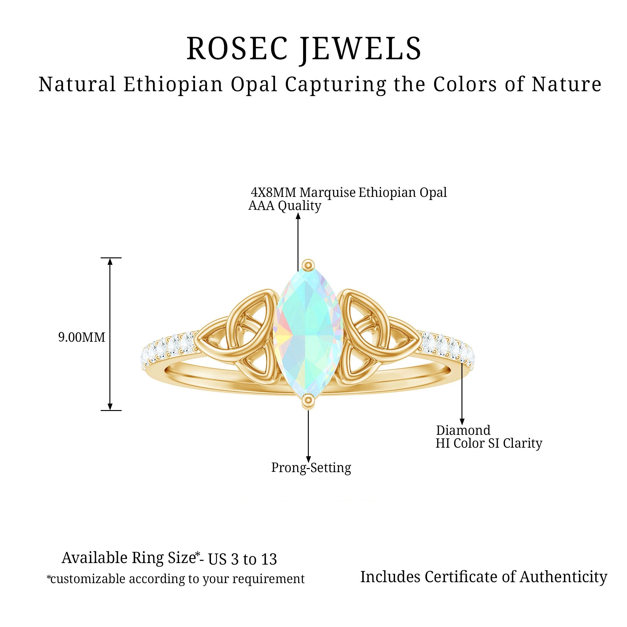 Natural Ethiopian Opal Diamond Engagement Ring with Celtic Knot