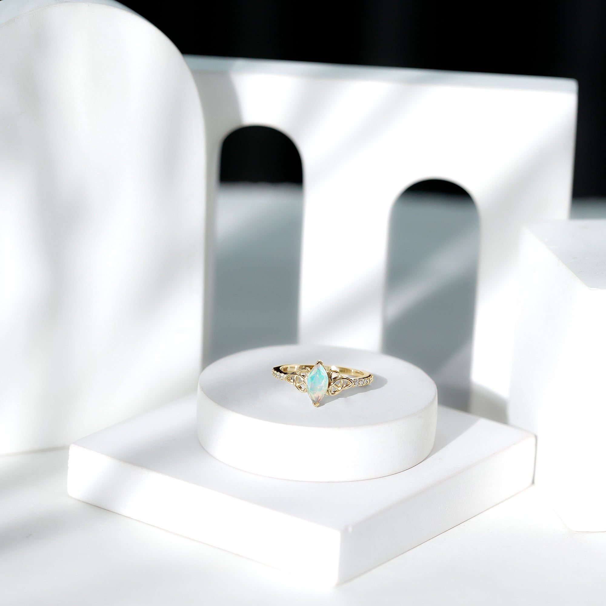 Natural Ethiopian Opal Diamond Engagement Ring with Celtic Knot