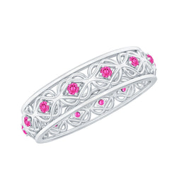 Lab Created Pink Sapphire Wedding Band with Celtic Details | Rings | Wiccan Center