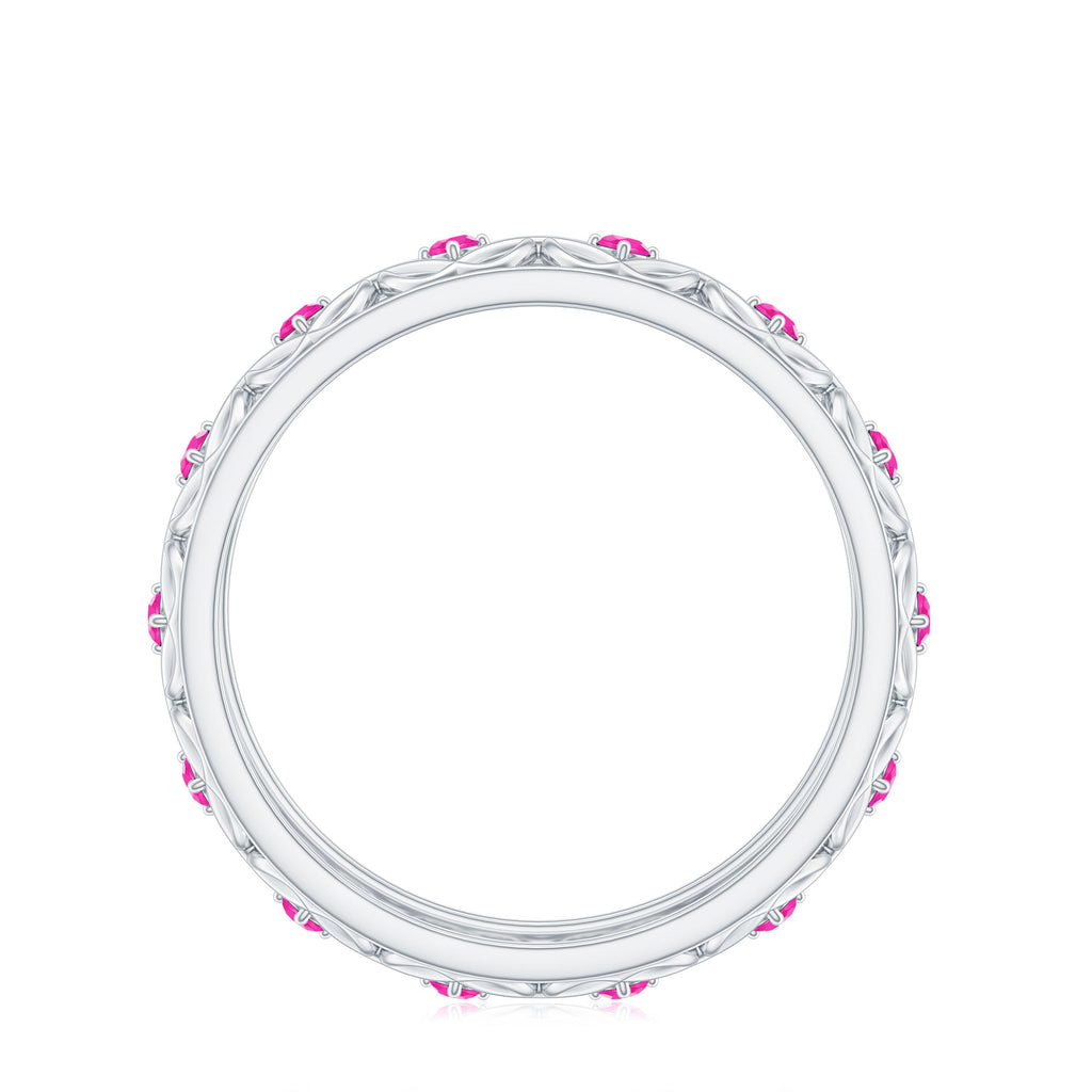 Lab Created Pink Sapphire Wedding Band with Celtic Details