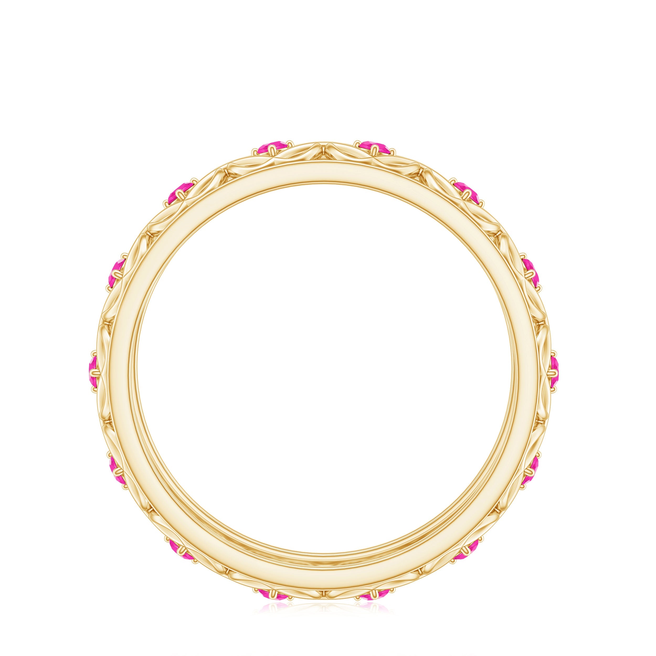 Lab Created Pink Sapphire Wedding Band with Celtic Details