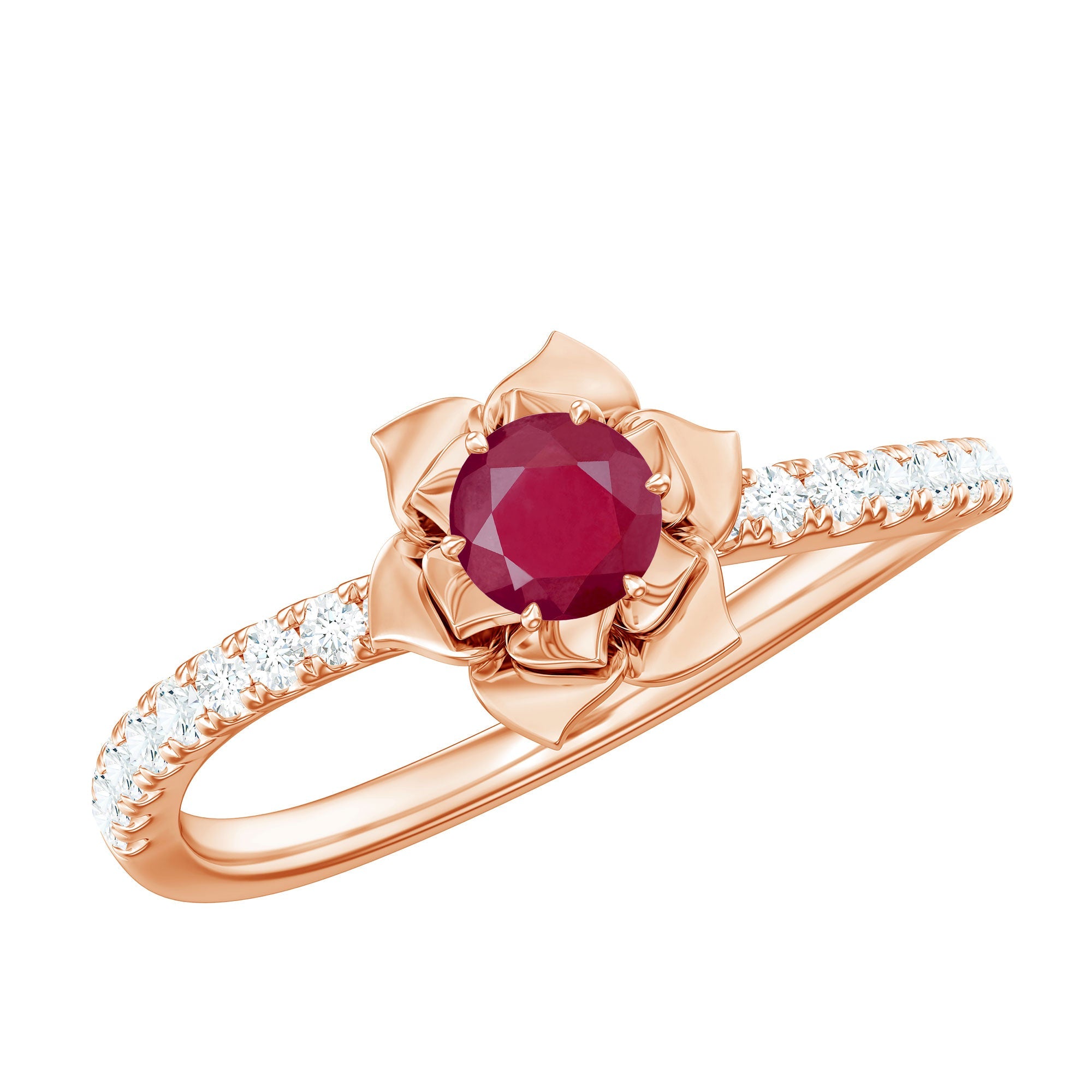 Natural 0.6 Carat Ruby Flower Engagement Ring with Diamond | Rings | Wiccan Center