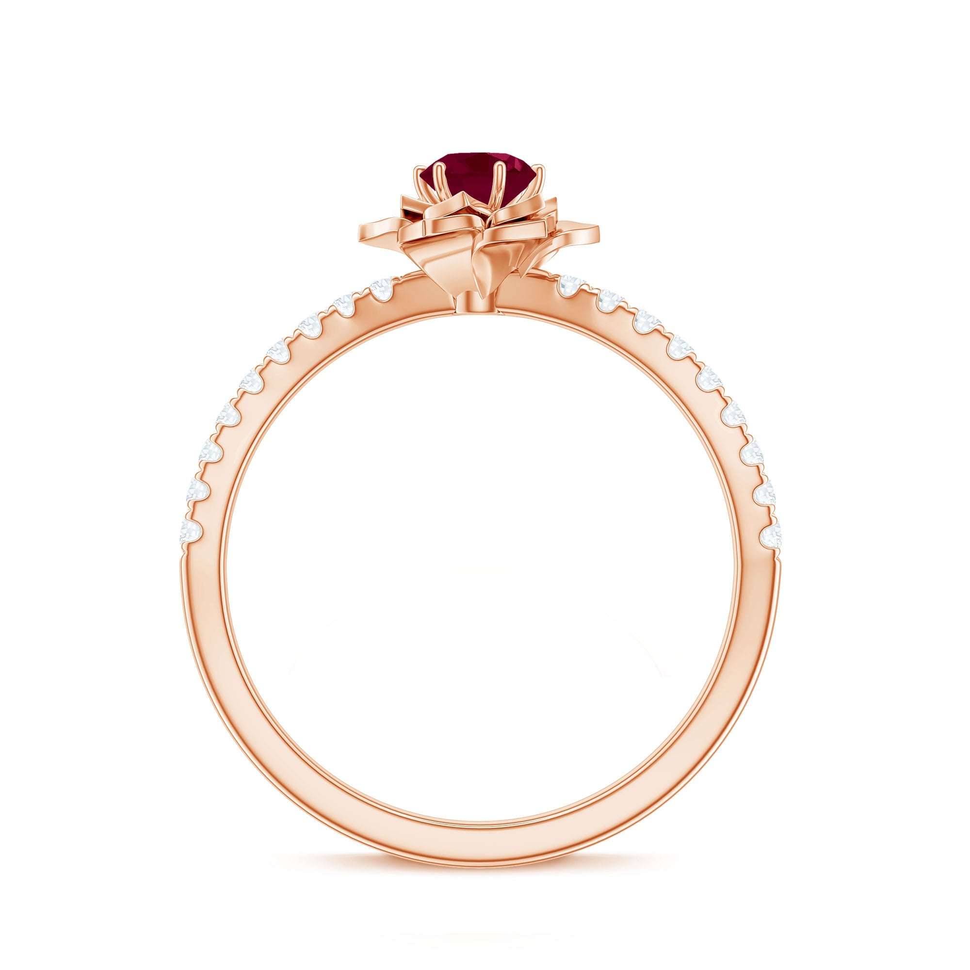Natural 0.6 Carat Ruby Flower Engagement Ring with Diamond