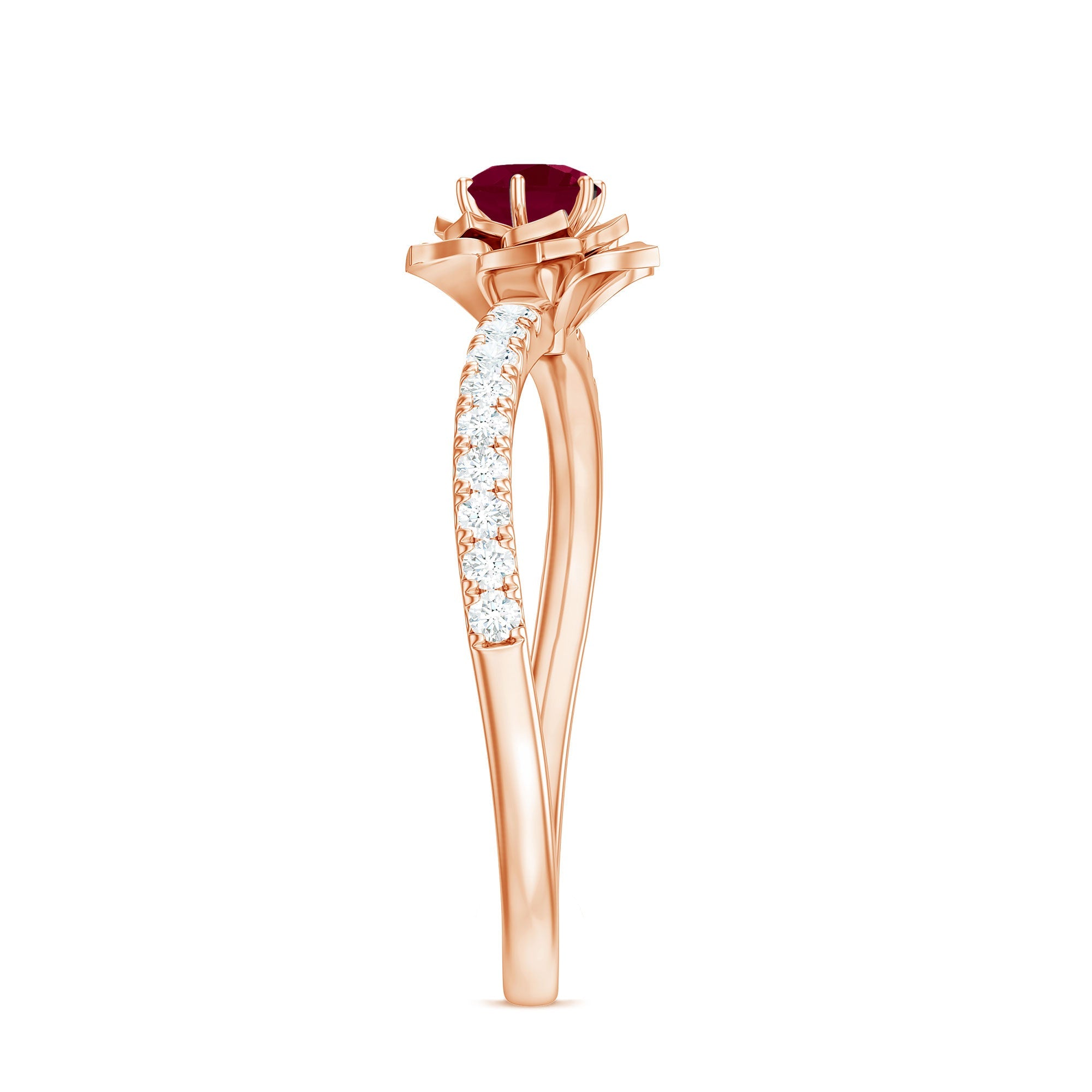 Natural 0.6 Carat Ruby Flower Engagement Ring with Diamond