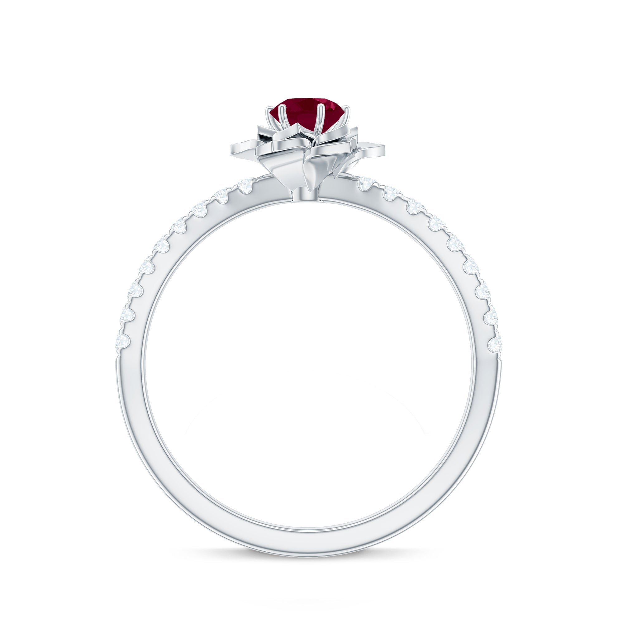 Natural 0.6 Carat Ruby Flower Engagement Ring with Diamond