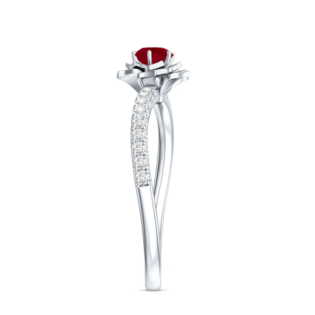 Natural 0.6 Carat Ruby Flower Engagement Ring with Diamond