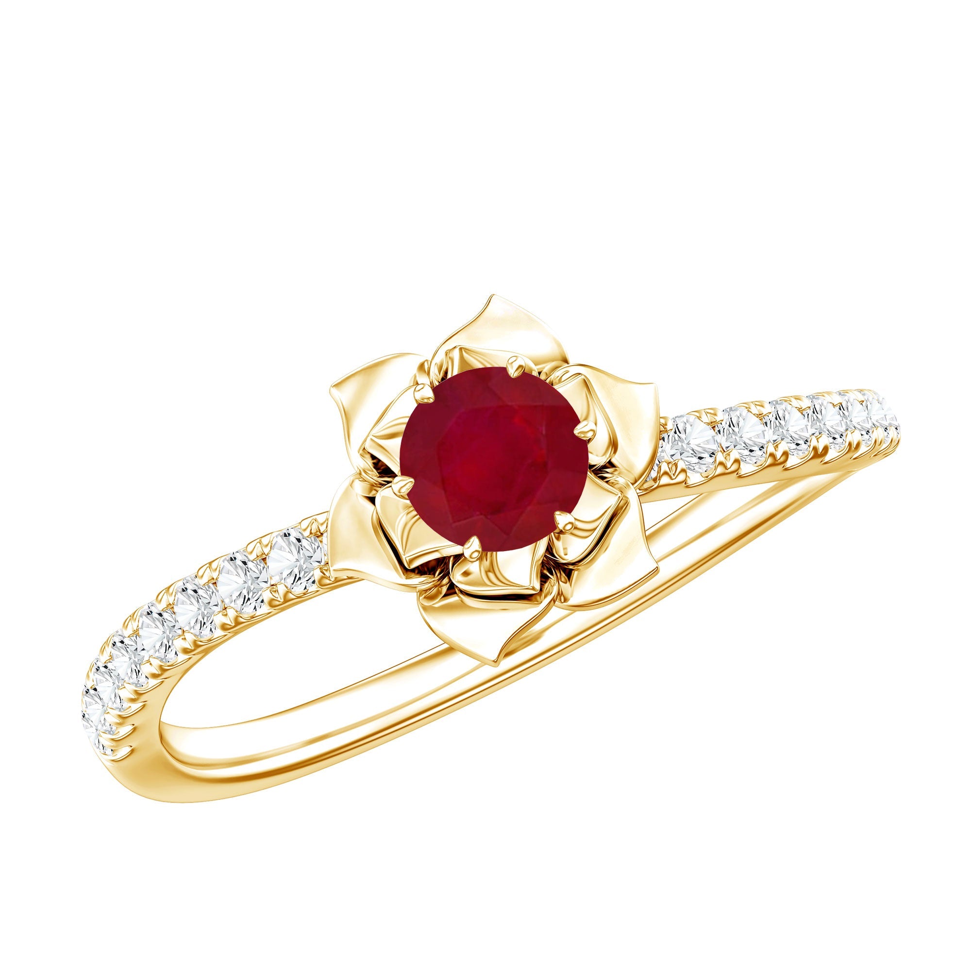 Natural 0.6 Carat Ruby Flower Engagement Ring with Diamond | Rings | Wiccan Center