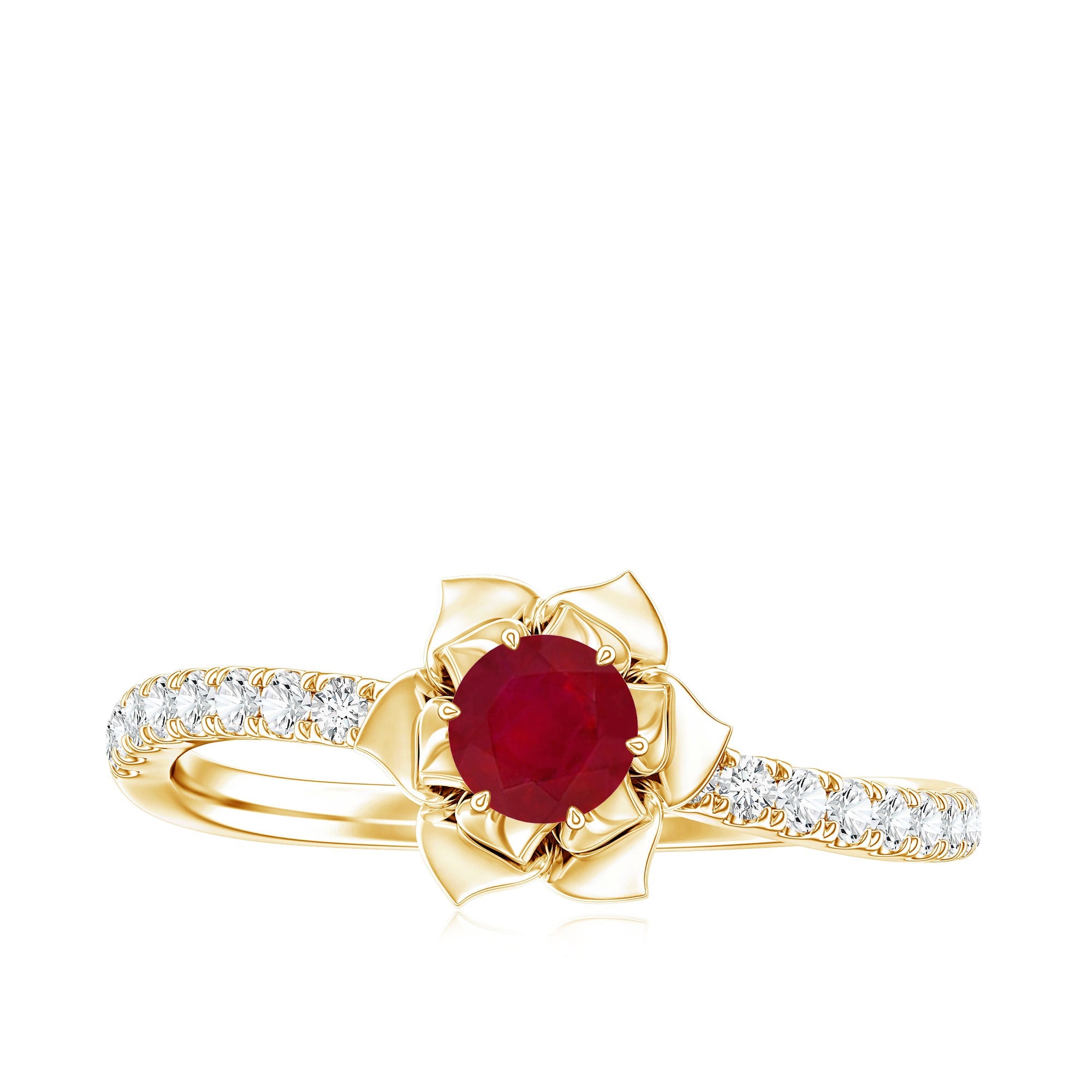 Natural 0.6 Carat Ruby Flower Engagement Ring with Diamond