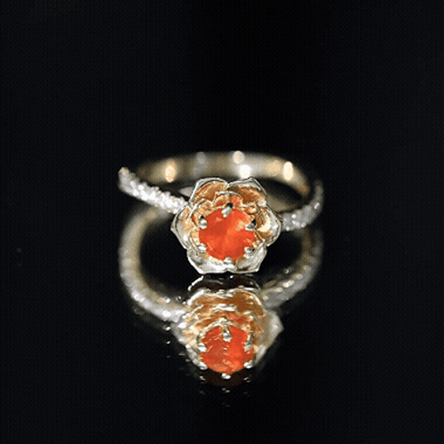 0.45 Carat Fire Opal Flower Engagement Ring with Diamond | Rings | Wiccan Center