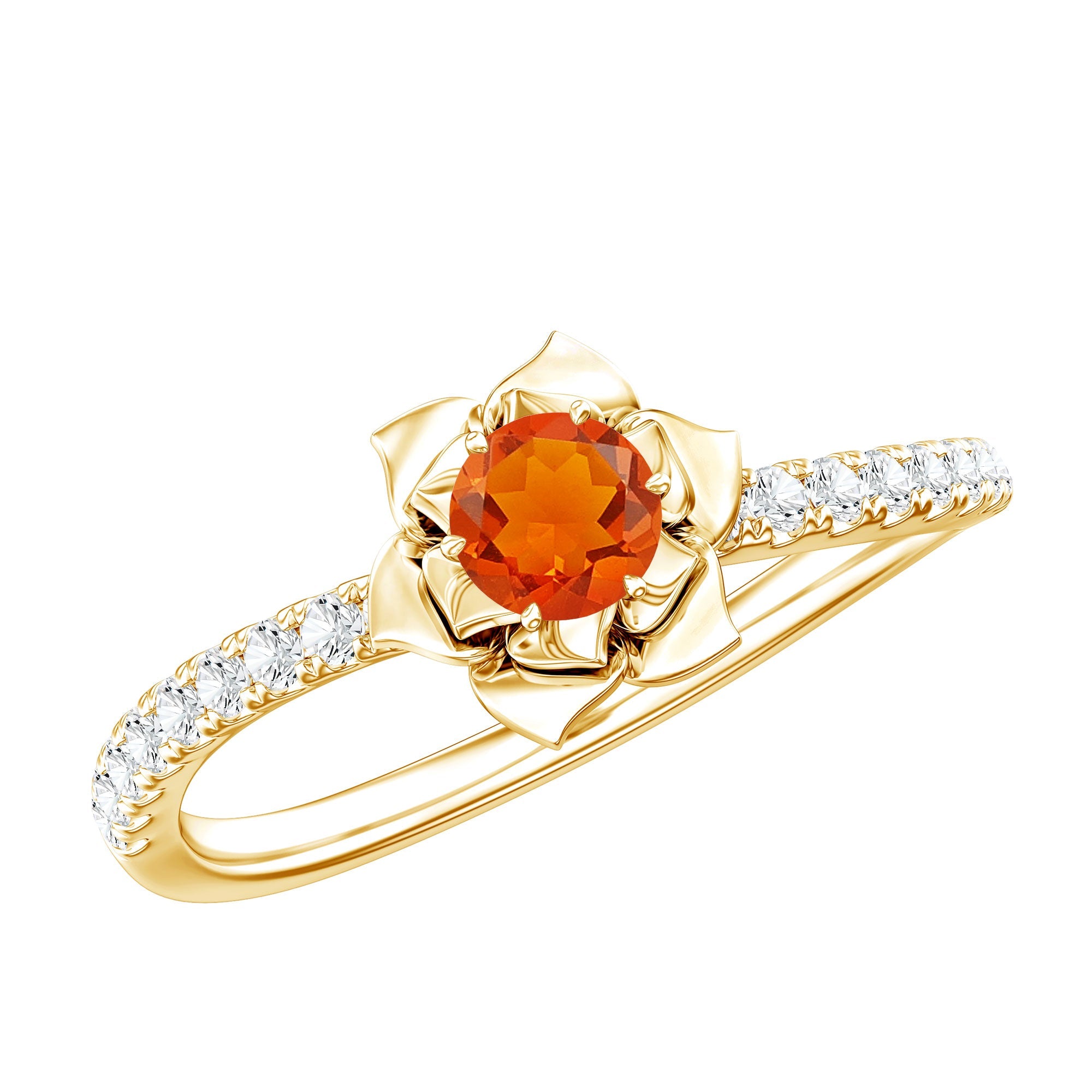 0.45 Carat Fire Opal Flower Engagement Ring with Diamond | Rings | Wiccan Center