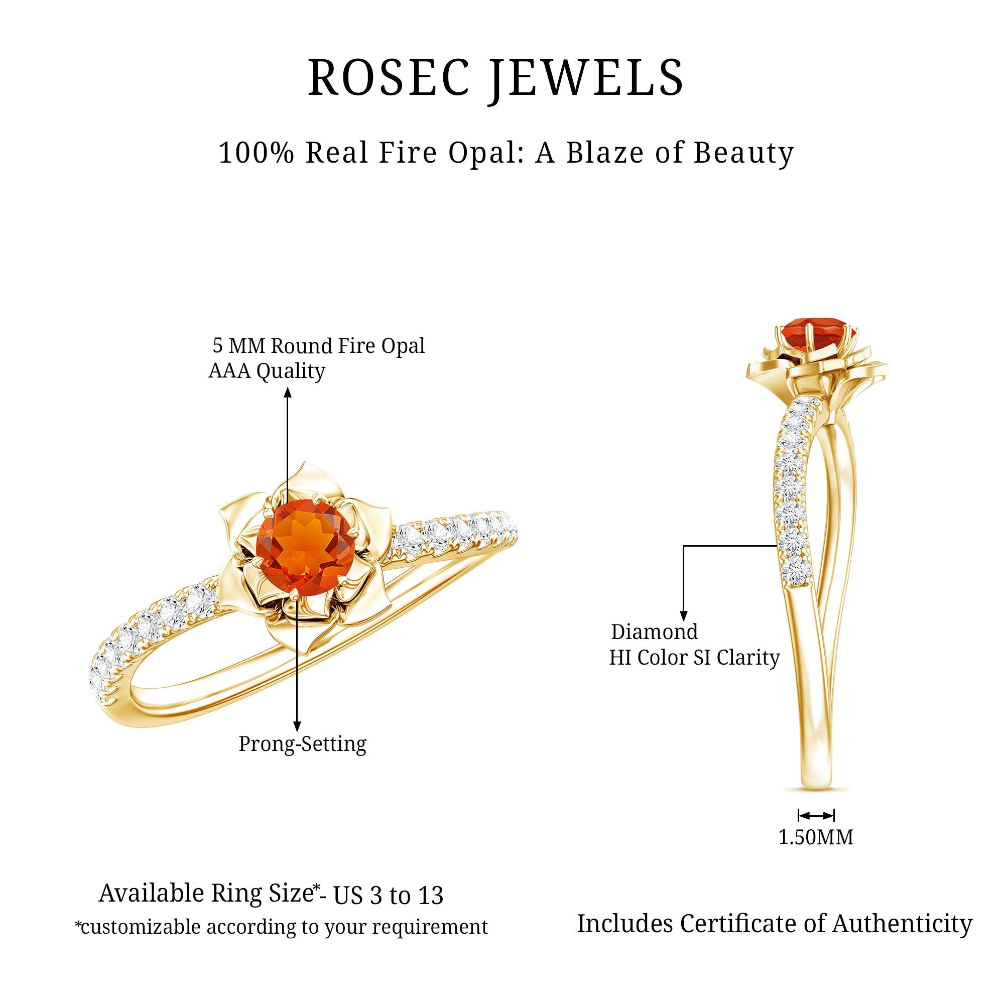 0.45 Carat Fire Opal Flower Engagement Ring with Diamond