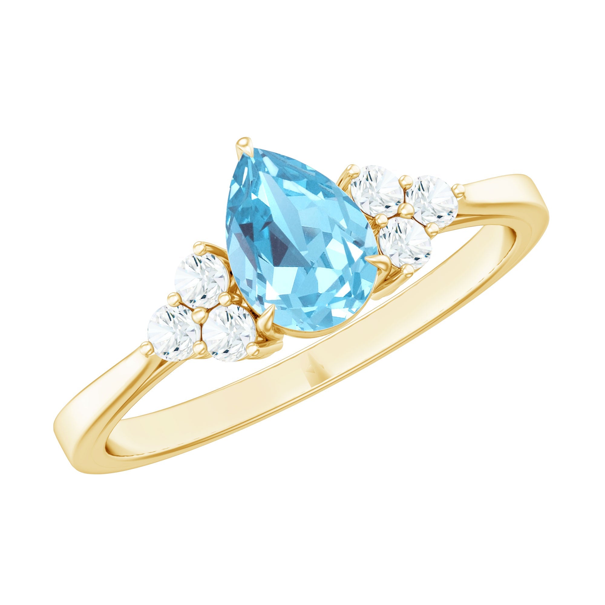 1 Carat Aquamarine Pear Engagement Ring with Diamond Trio | Rings | Wiccan Center