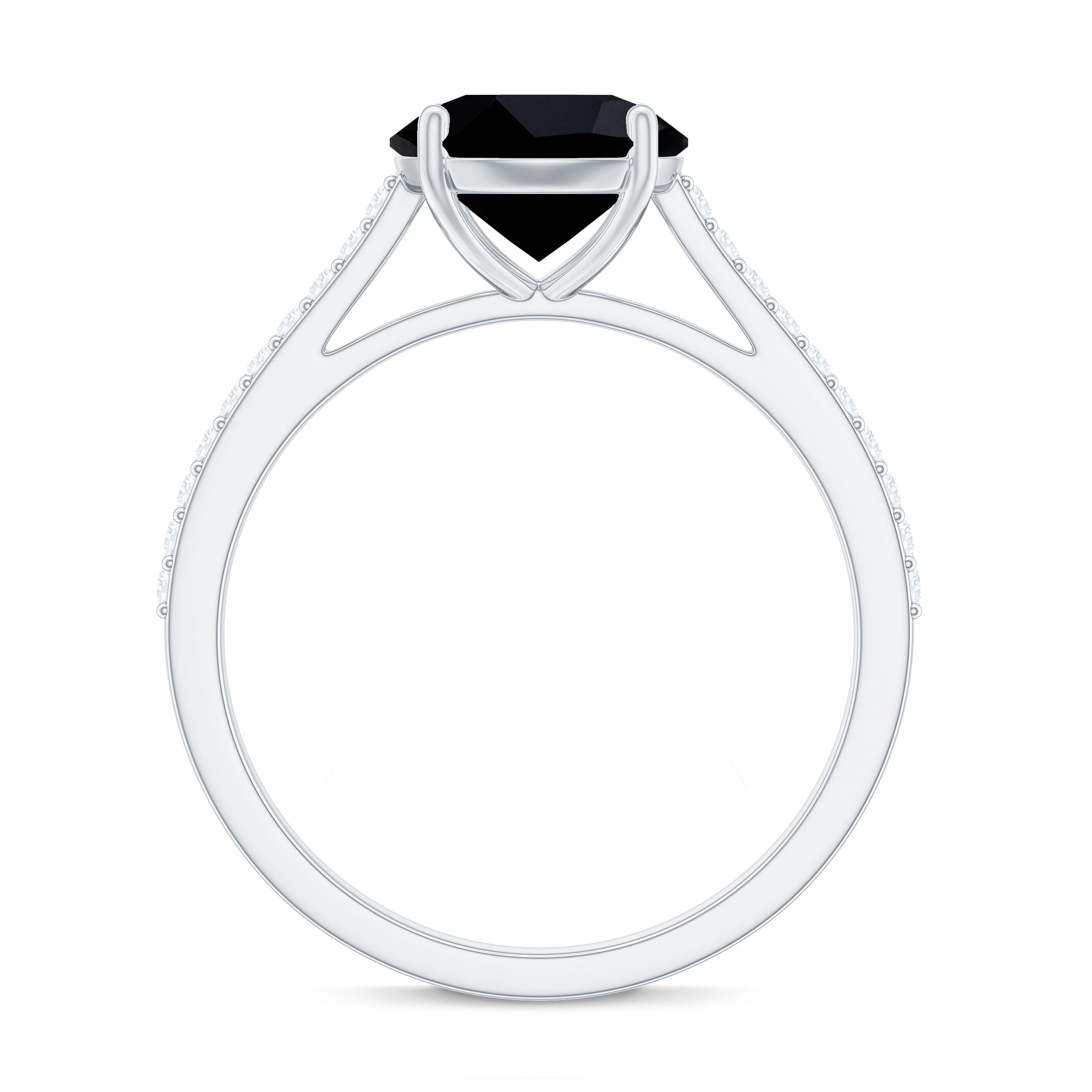 Round Cut Black Onyx Engagement Ring with Diamond Side Stones