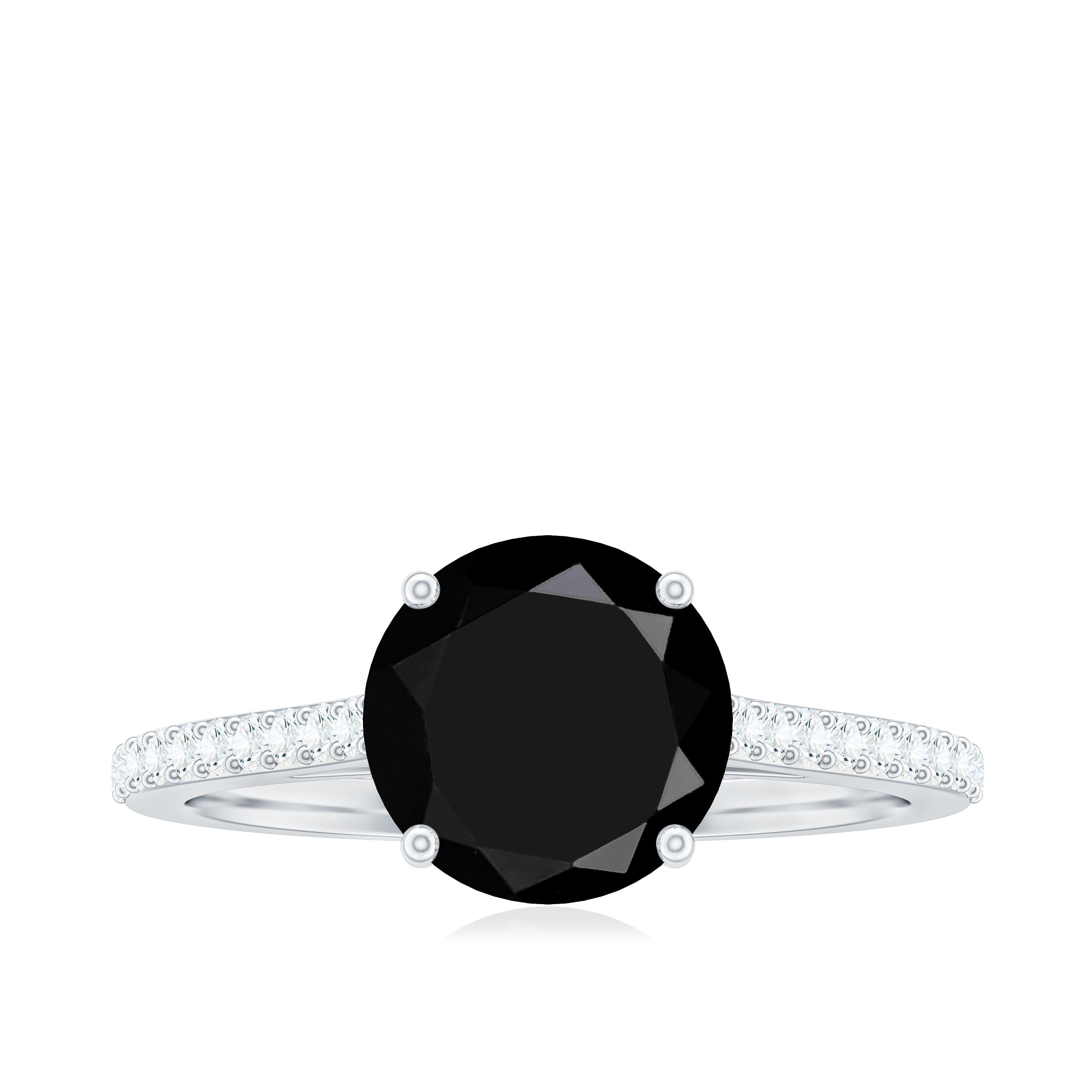 Round Cut Black Onyx Engagement Ring with Diamond Side Stones
