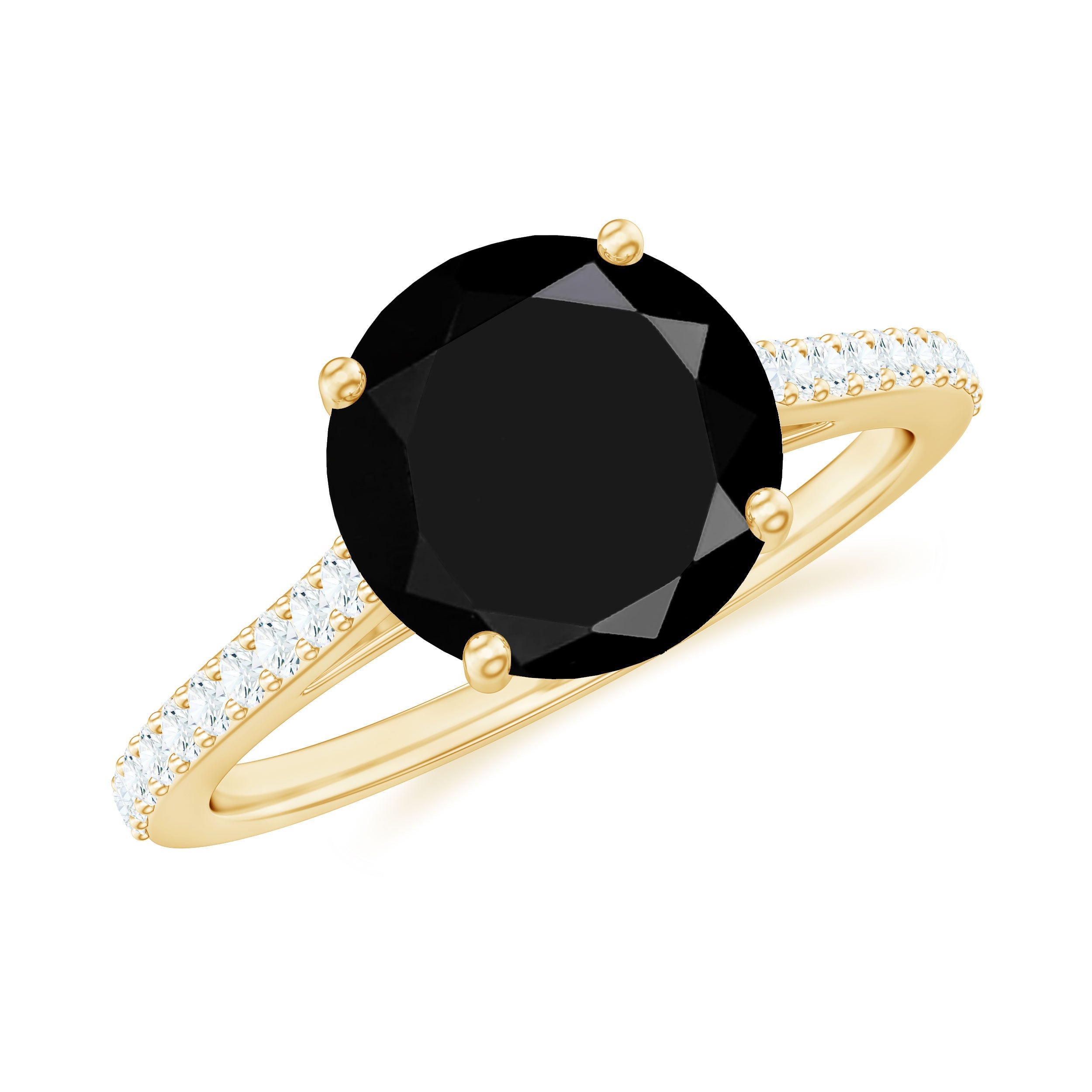 Round Cut Black Onyx Engagement Ring with Diamond Side Stones | Rings | Wiccan Center