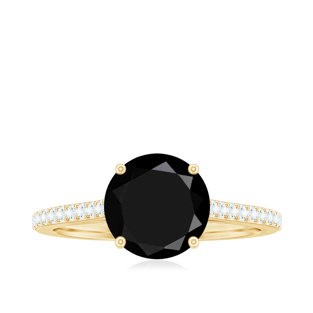 Round Cut Black Onyx Engagement Ring with Diamond Side Stones