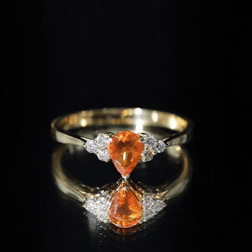 0.6 Carat Pear Shaped Fire Opal Engagement Ring with Diamond Trio | Rings | Wiccan Center