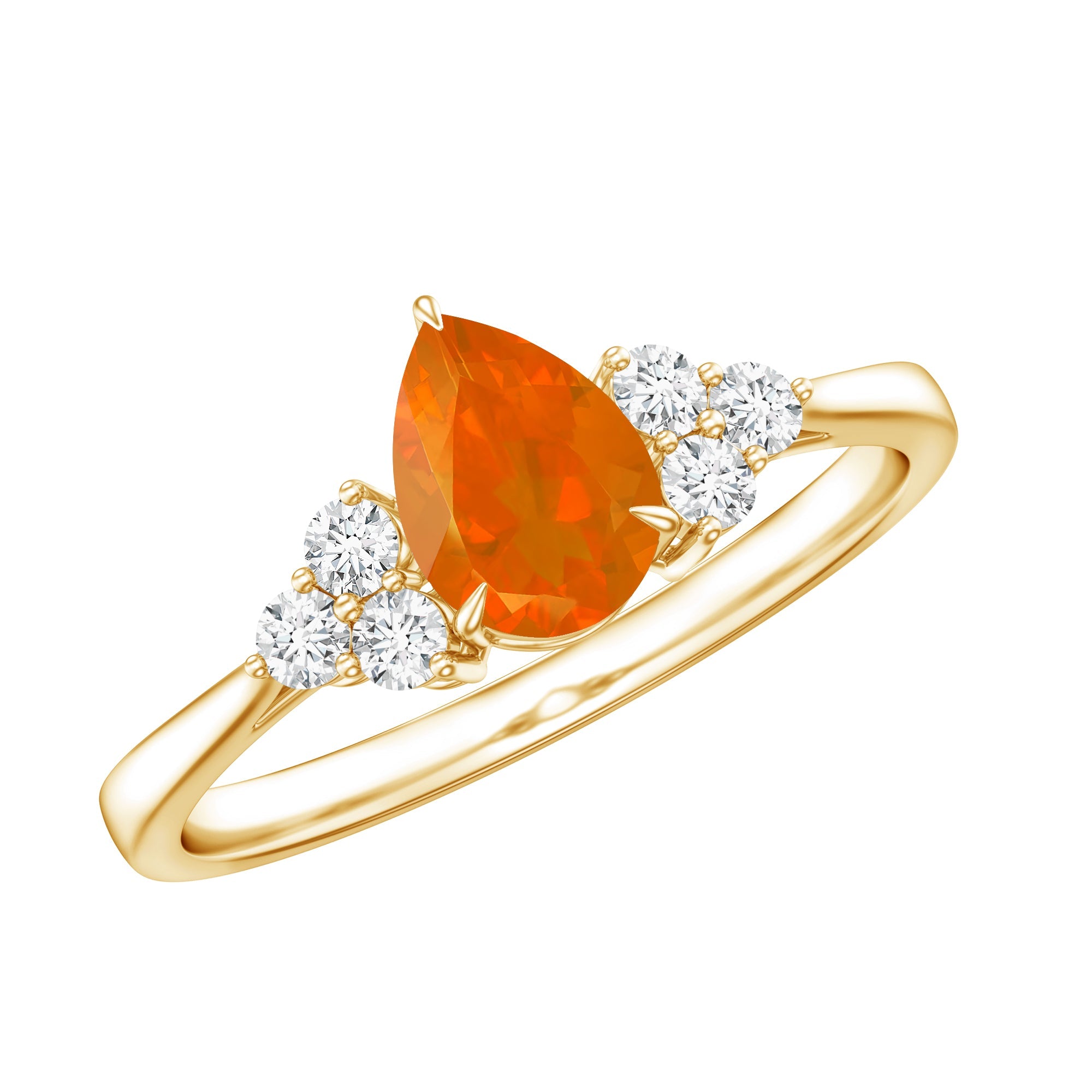 0.6 Carat Pear Shaped Fire Opal Engagement Ring with Diamond Trio | Rings | Wiccan Center