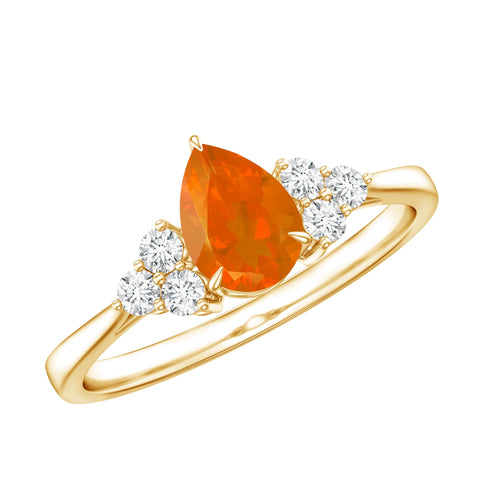0.6 Carat Pear Shaped Fire Opal Engagement Ring with Diamond Trio | Rings | Wiccan Center