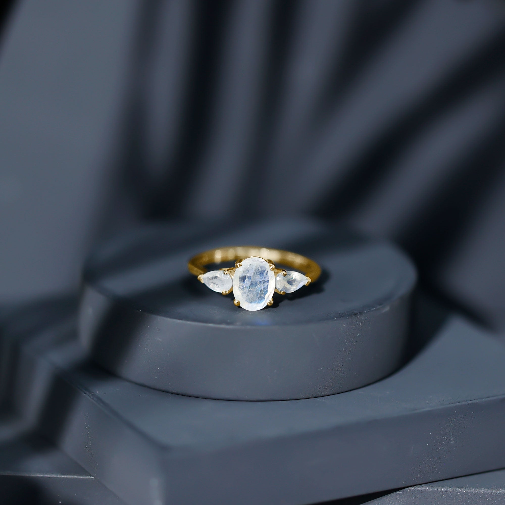 Natural Moonstone Three Stone Engagement Ring