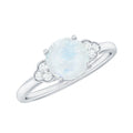 0.8 Carat Moonstone Solitaire Engagement Ring with Diamond Trio