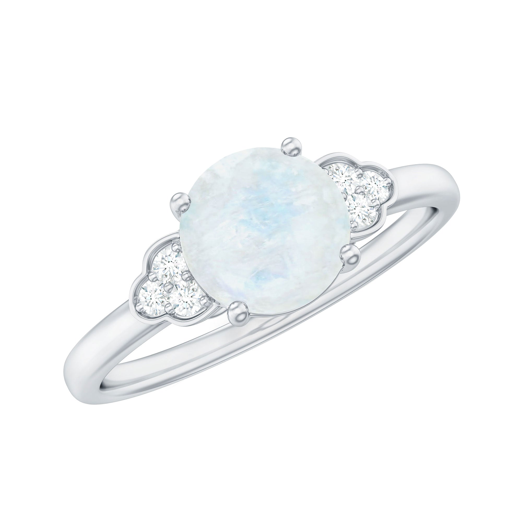 0.8 Carat Moonstone Solitaire Engagement Ring with Diamond Trio