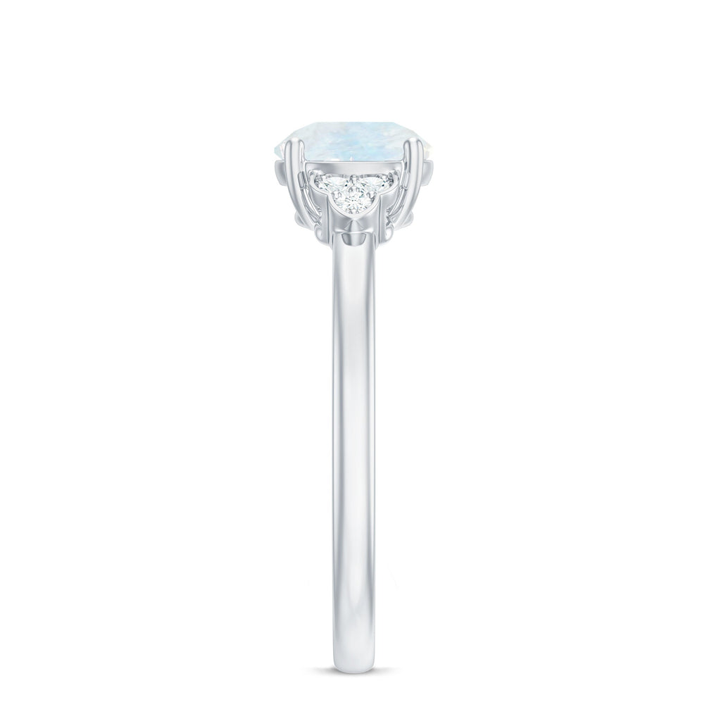0.8 Carat Moonstone Solitaire Engagement Ring with Diamond Trio