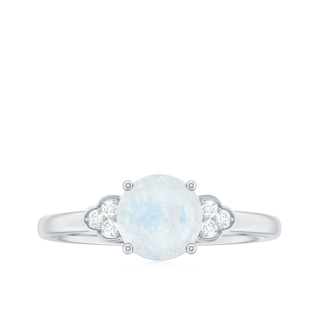 0.8 Carat Moonstone Solitaire Engagement Ring with Diamond Trio