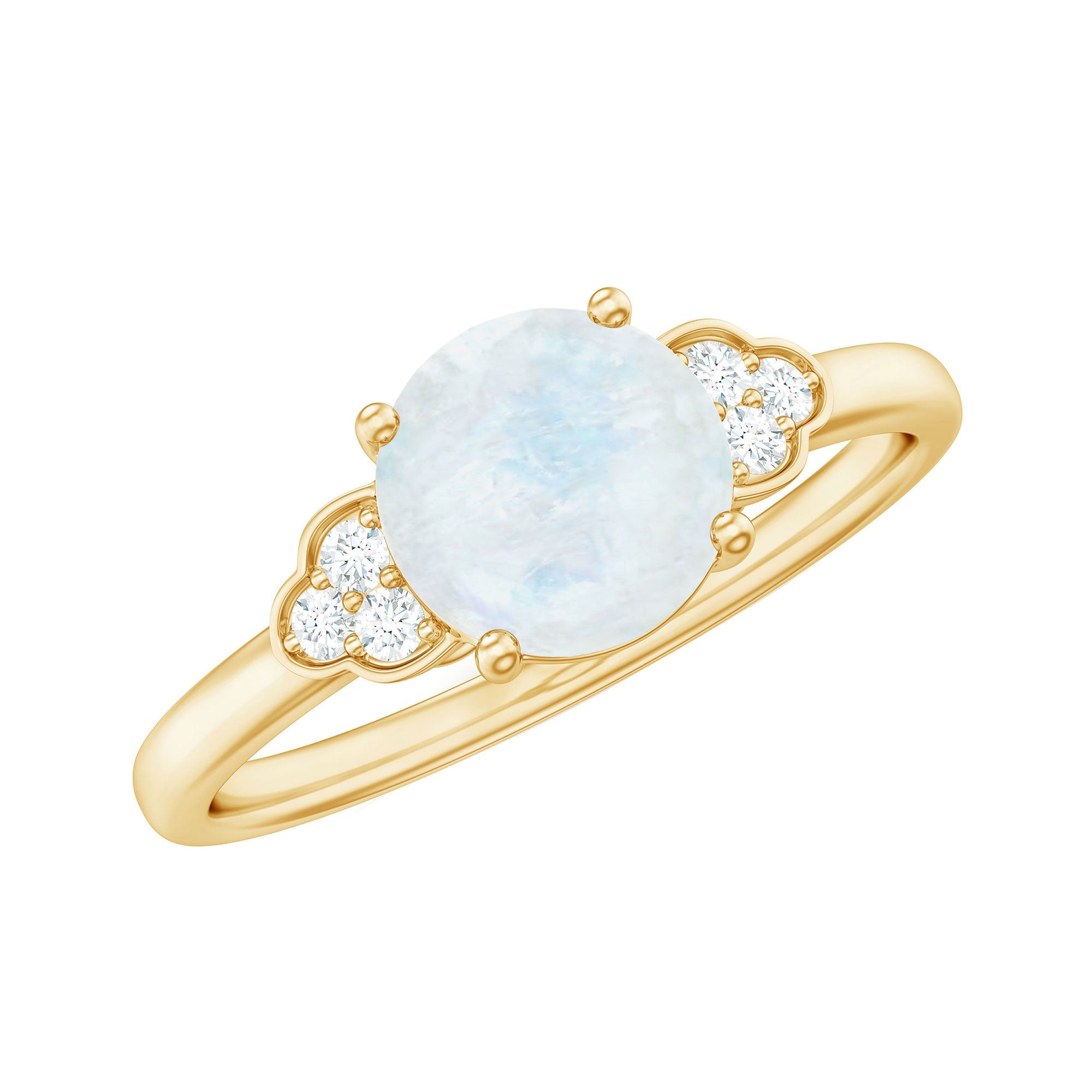 0.8 Carat Moonstone Solitaire Engagement Ring with Diamond Trio | Rings | Wiccan Center