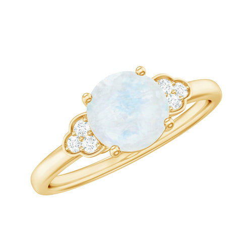 0.8 Carat Moonstone Solitaire Engagement Ring with Diamond Trio | Rings | Wiccan Center