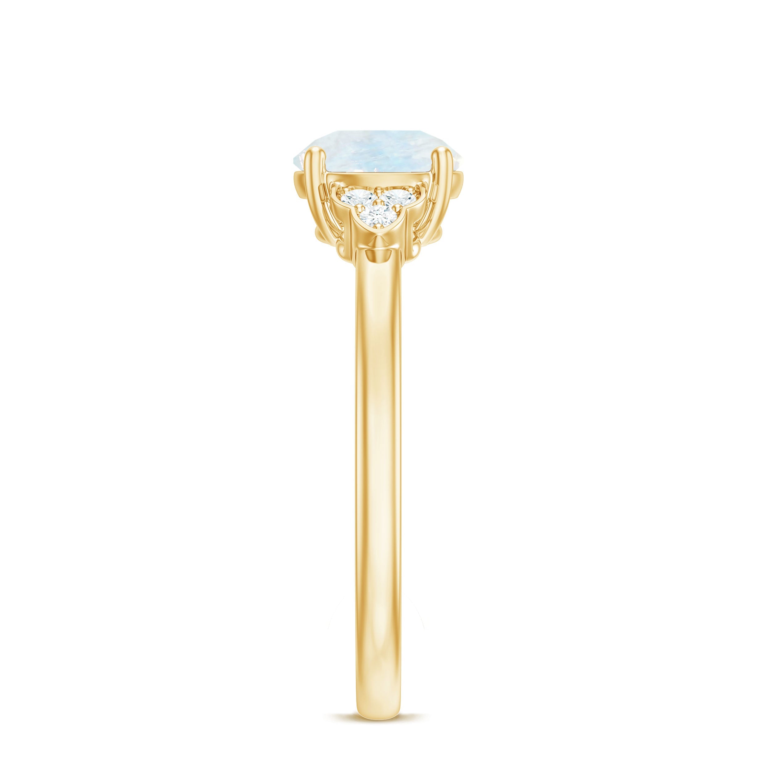 0.8 Carat Moonstone Solitaire Engagement Ring with Diamond Trio