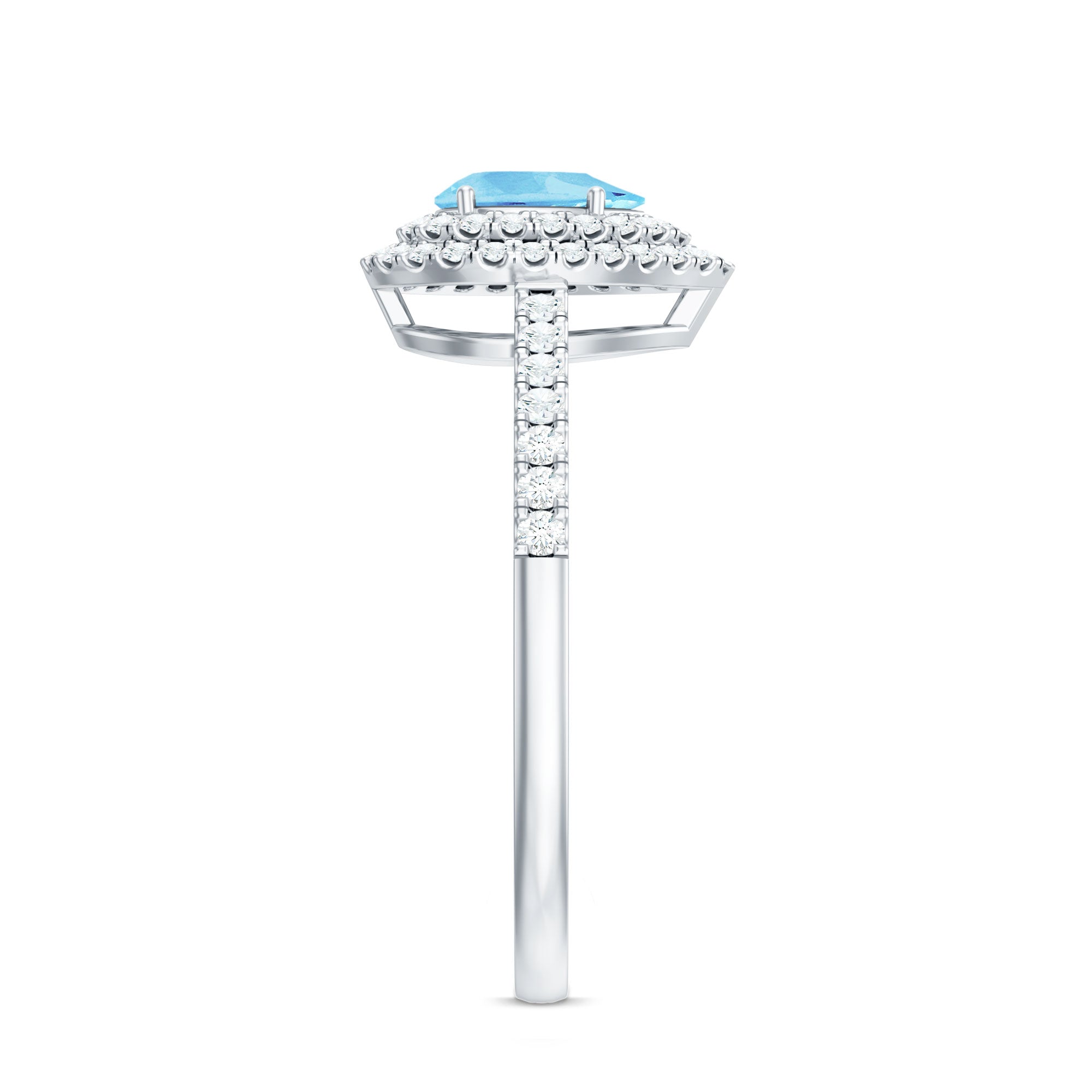 Classic Aquamarine and Diamond Teardrop Engagement Ring with Double Halo