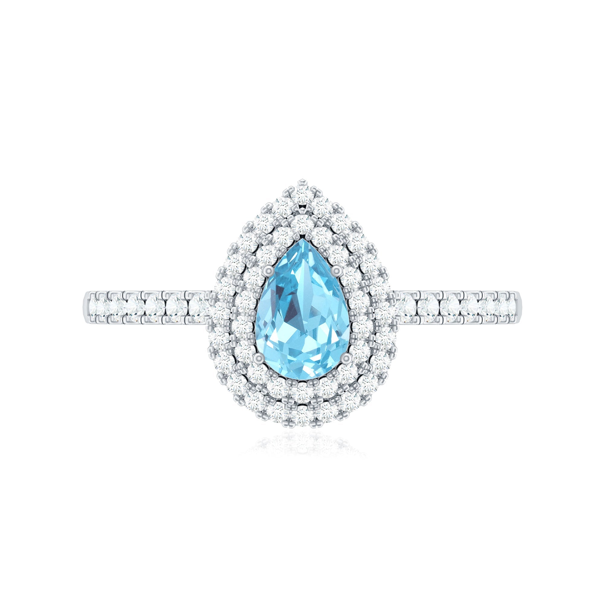 Classic Aquamarine and Diamond Teardrop Engagement Ring with Double Halo