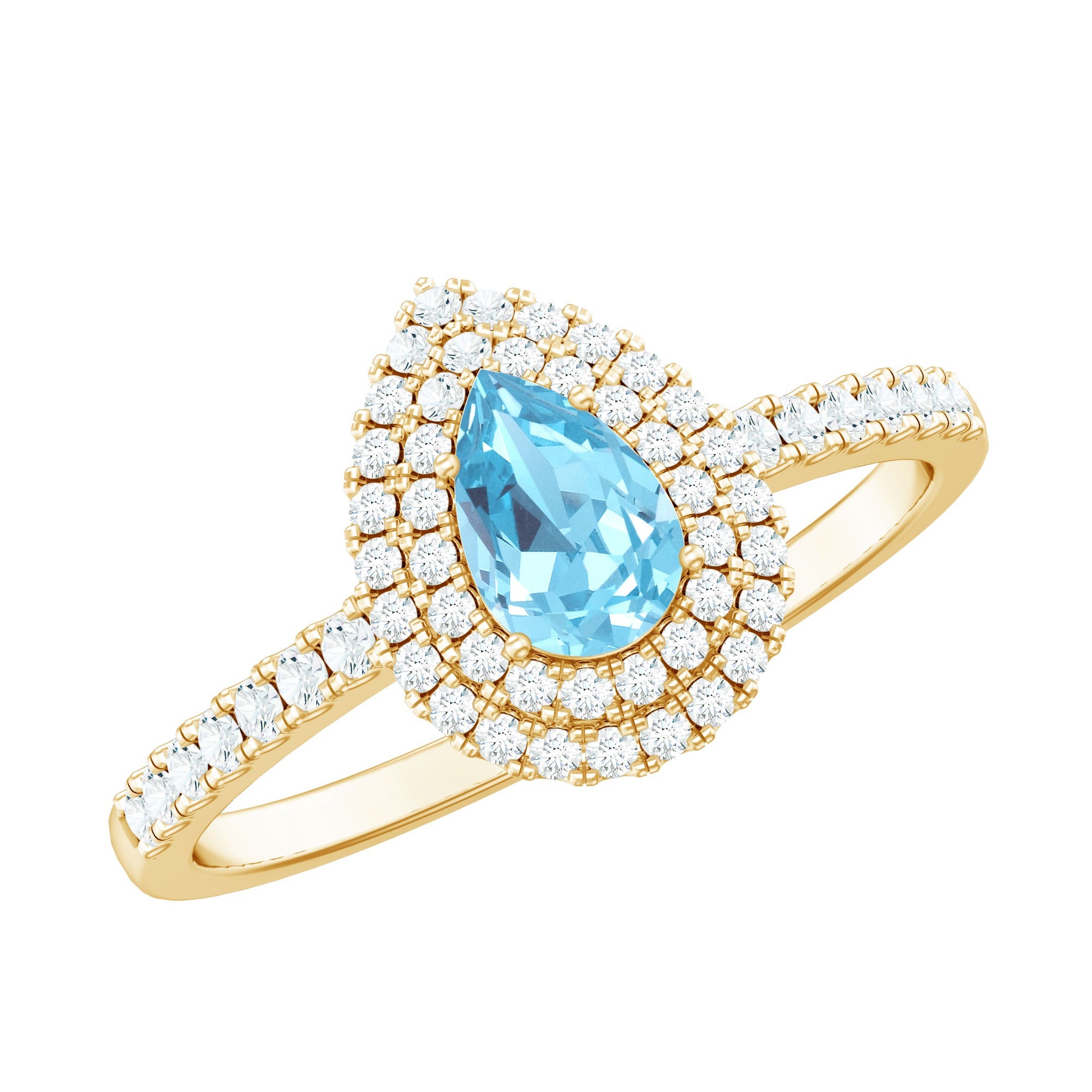 Classic Aquamarine and Diamond Teardrop Engagement Ring with Double Halo | Rings | Wiccan Center