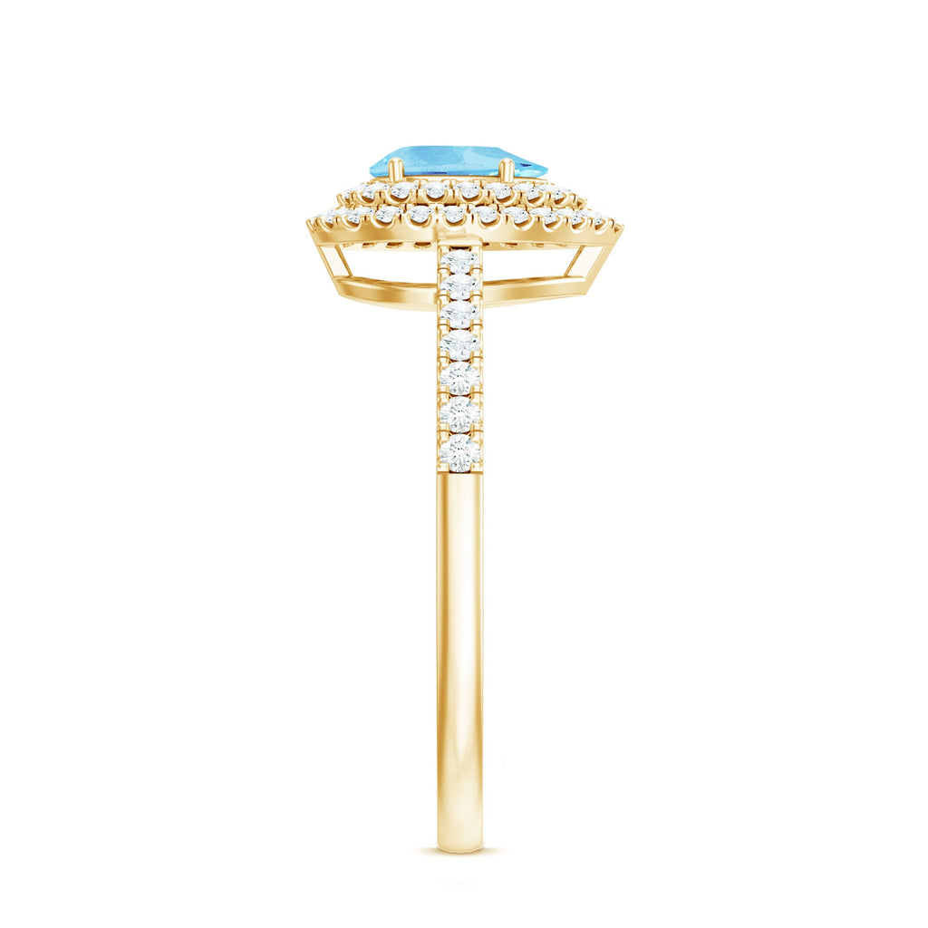 Classic Aquamarine and Diamond Teardrop Engagement Ring with Double Halo